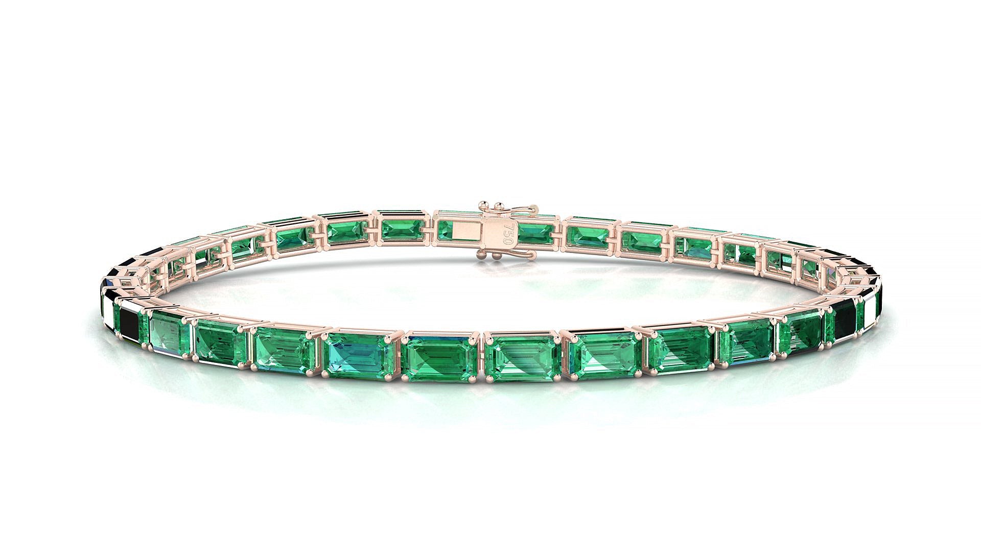 Muzo | 18k Rose Gold 5 x 3 mm Emerald Natural Emerald Tennis Bracelet