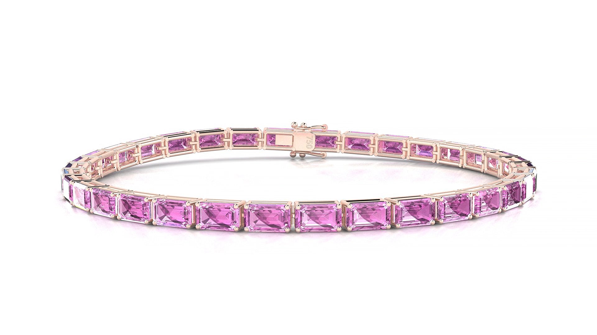 Muzo | 18k Rose Gold 5 x 3 mm Emerald Natural Pink Sapphire 18 cm Tennis Bracelet