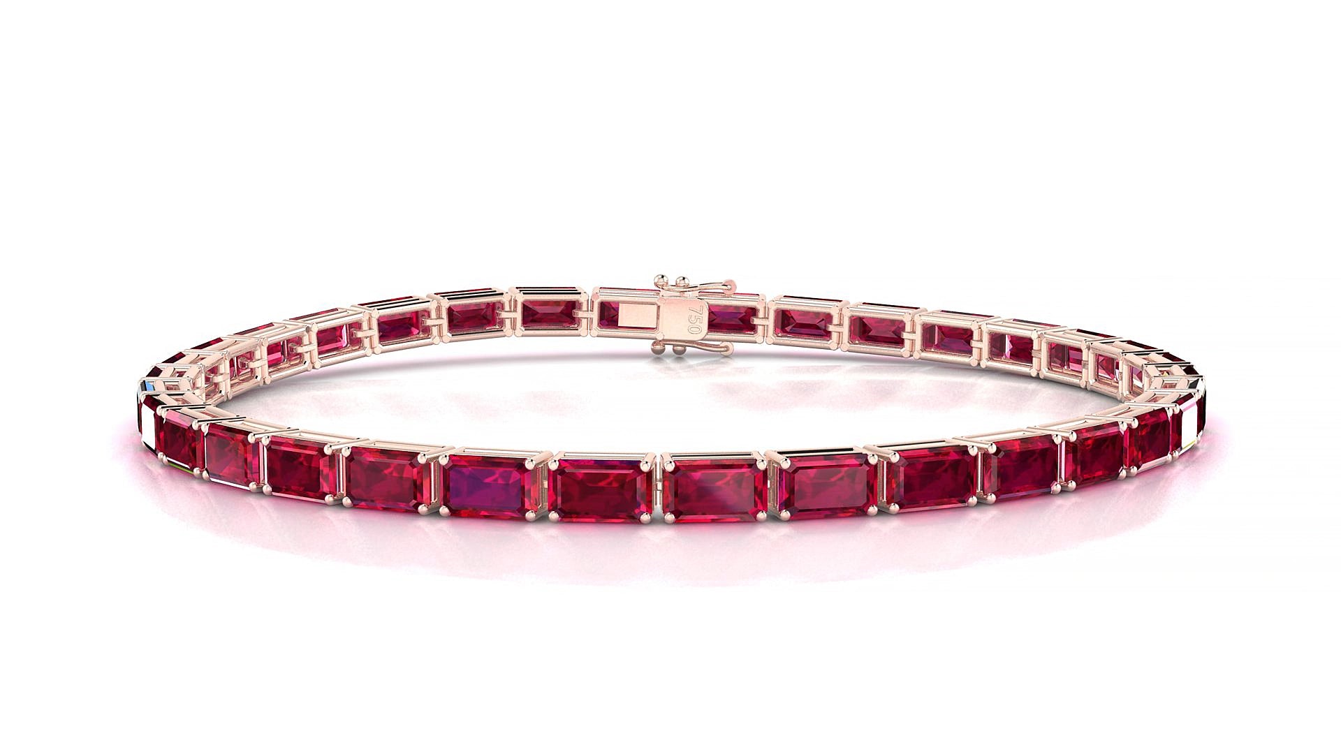 Muzo | 18k Rose Gold 5 x 3 mm Emerald Natural Ruby 19 cm Tennis Bracelet