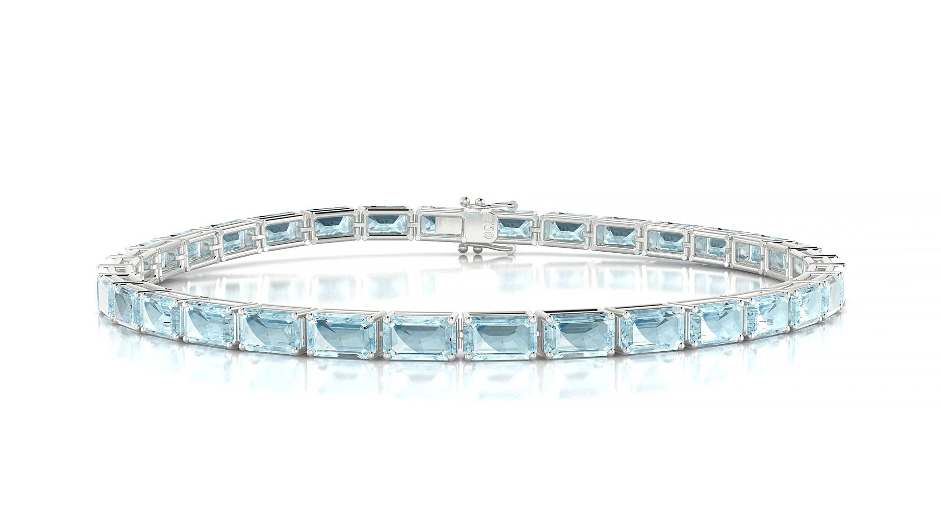Muzo | 18k White Gold 5 x 3 mm Emerald Natural Aquamarine 18 cm Tennis Bracelet