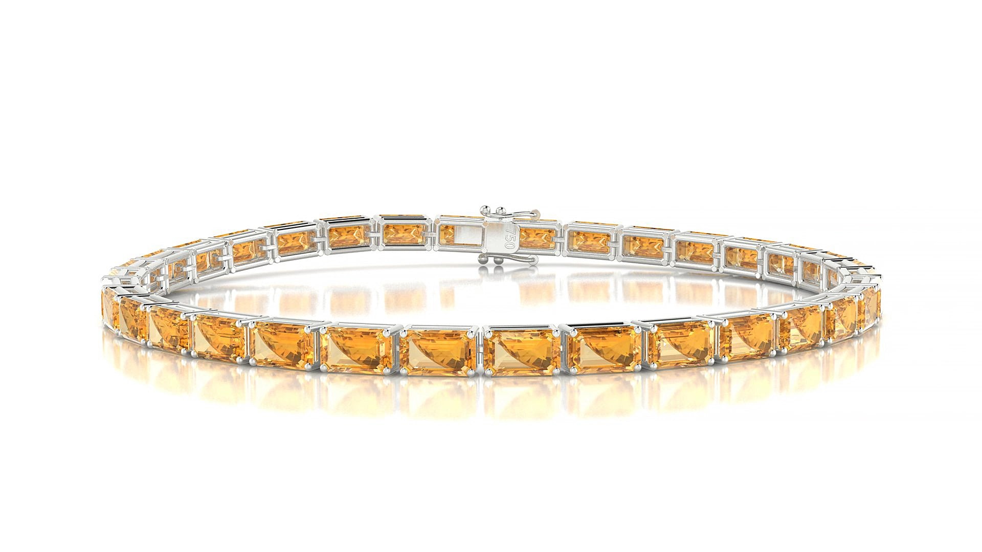 Muzo | 18k White Gold 5 x 3 mm Emerald Natural Citrine 17 cm Tennis Bracelet