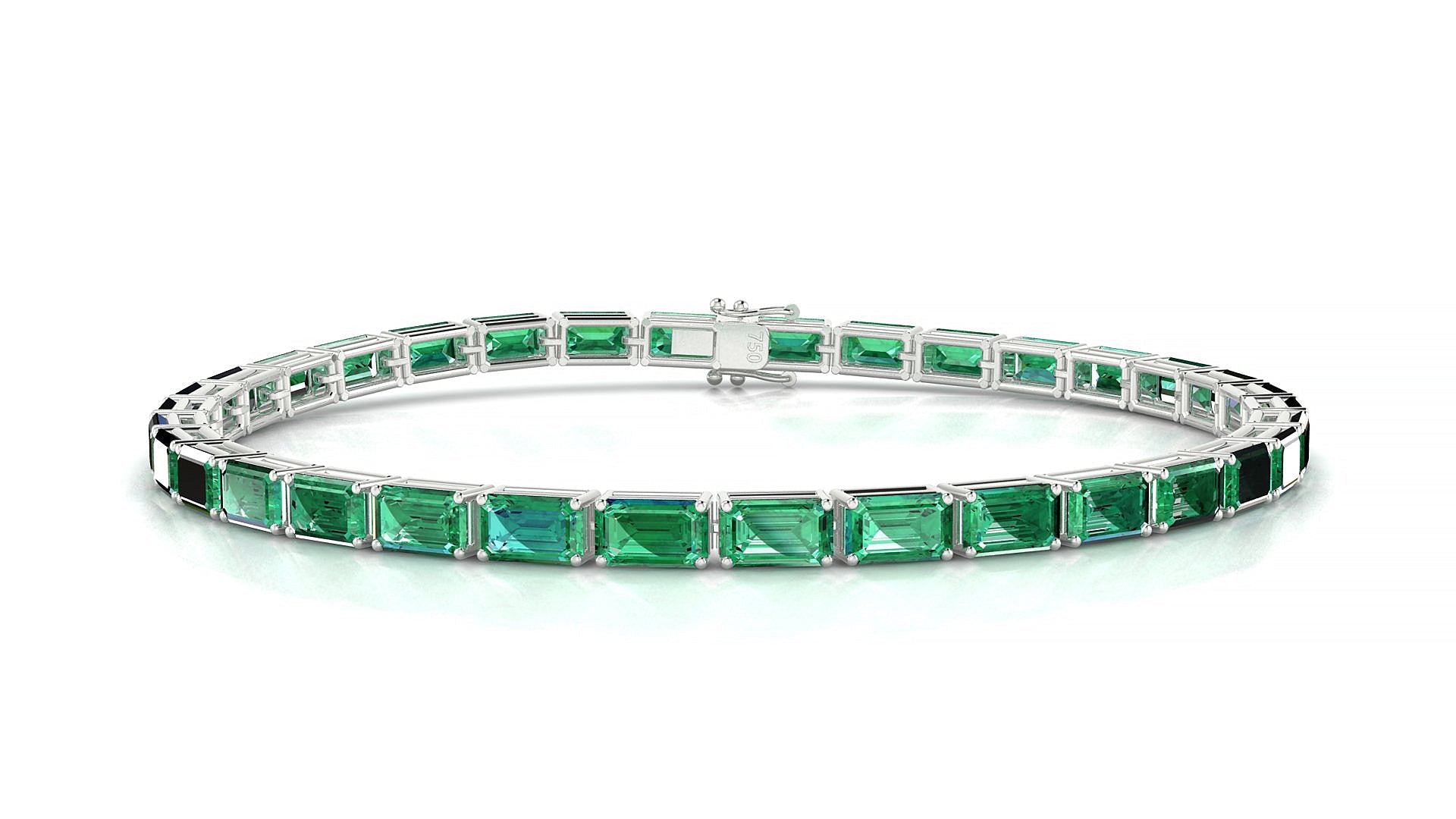 Muzo | 18k White Gold 5 x 3 mm Emerald Natural Emerald Tennis Bracelet