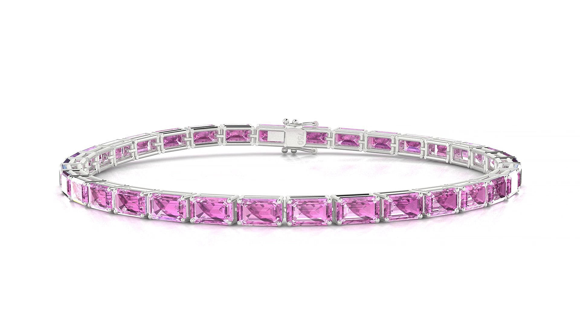 Muzo | 18k White Gold 5 x 3 mm Emerald Natural Pink Sapphire 15 cm Tennis Bracelet