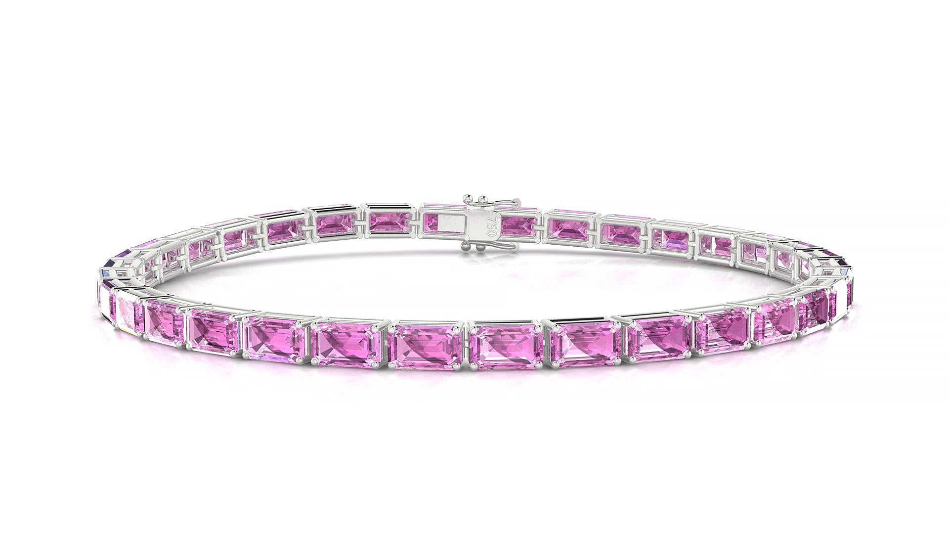 Muzo | 18k White Gold 5 x 3 mm Emerald Natural Pink Sapphire Tennis Bracelet