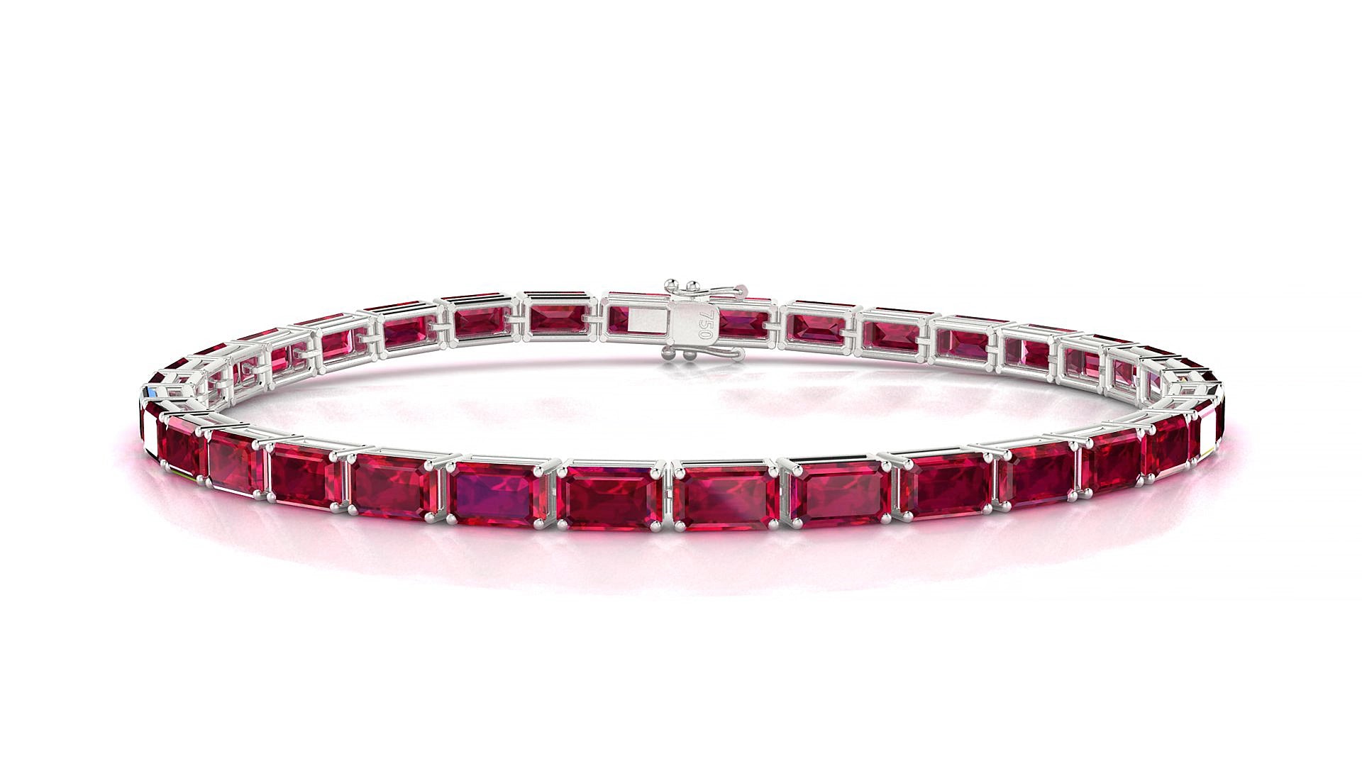 Muzo | 18k White Gold 5 x 3 mm Emerald Natural Ruby 16 cm Tennis Bracelet