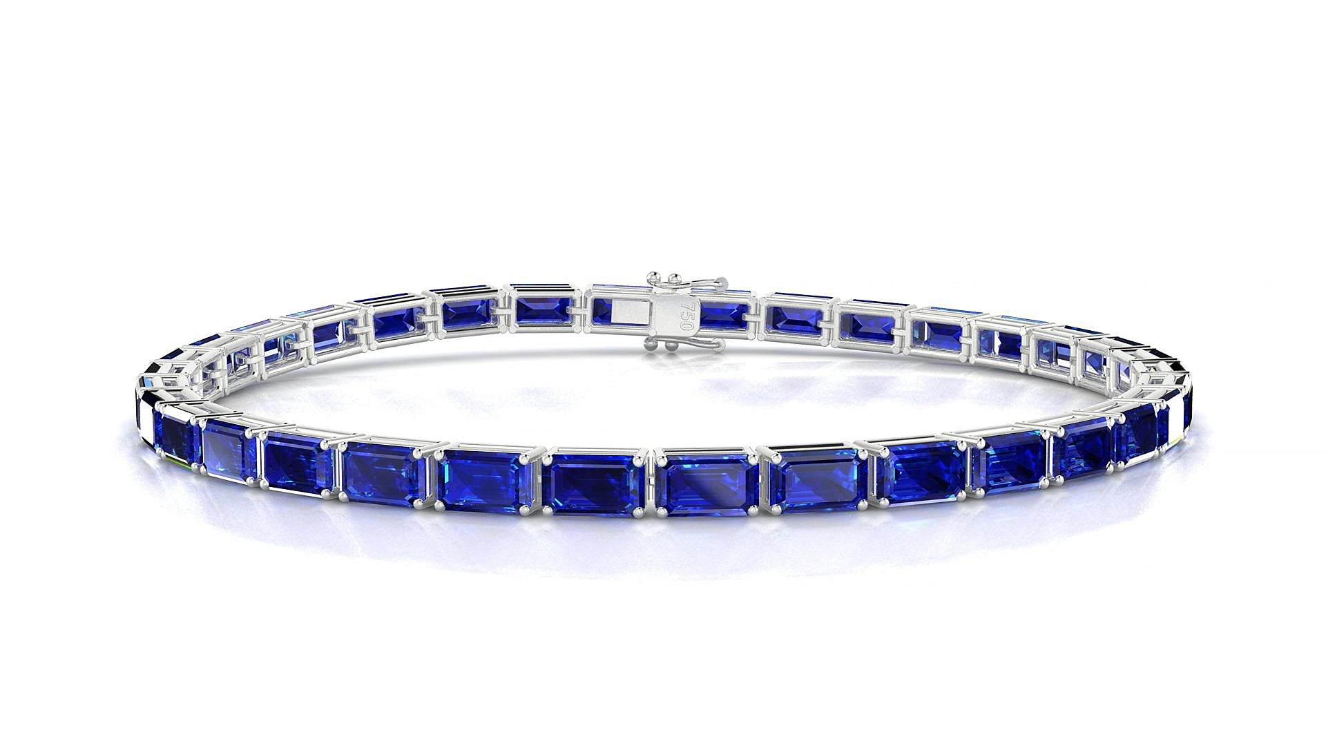 Muzo | 18k White Gold 5 x 3 mm Emerald Natural Sapphire 19 cm Tennis Bracelet