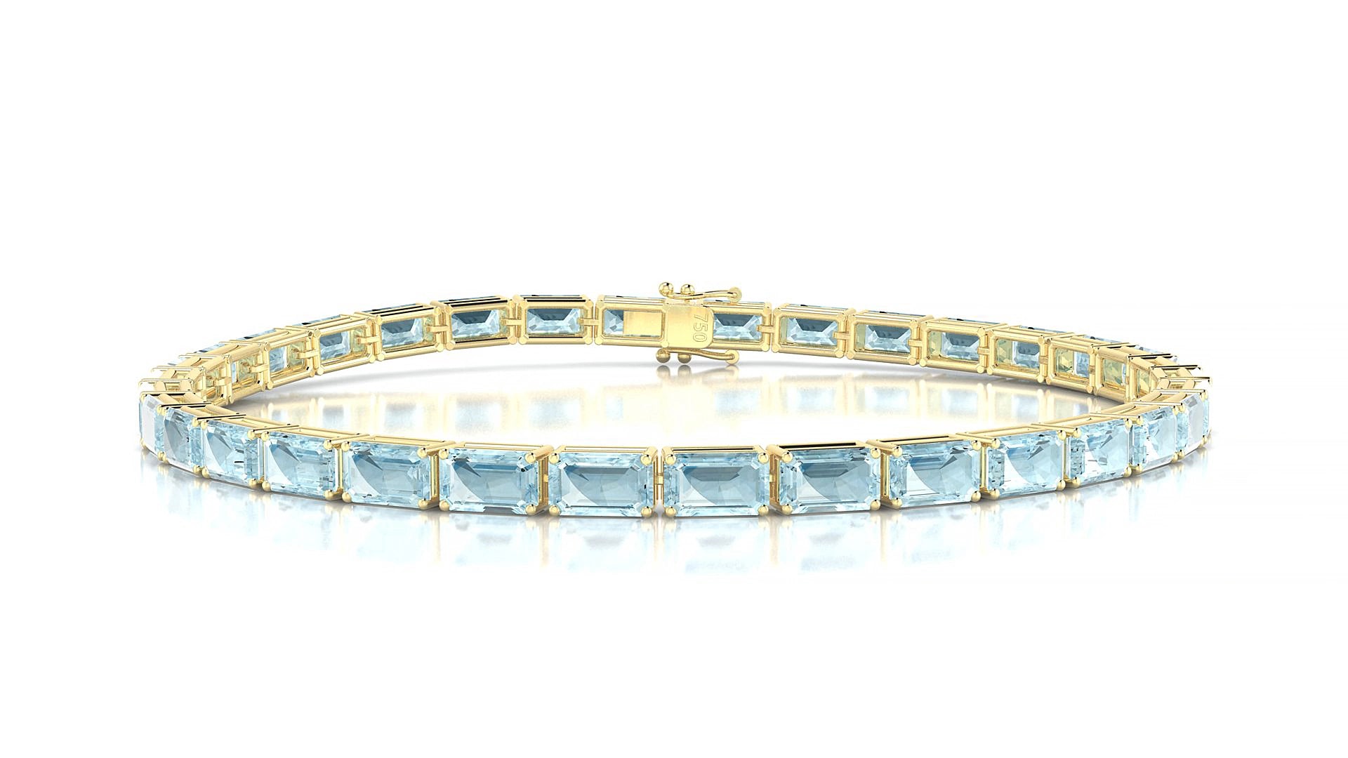 Muzo | 18k Yellow Gold 5 x 3 mm Emerald Natural Aquamarine 17 cm Tennis Bracelet