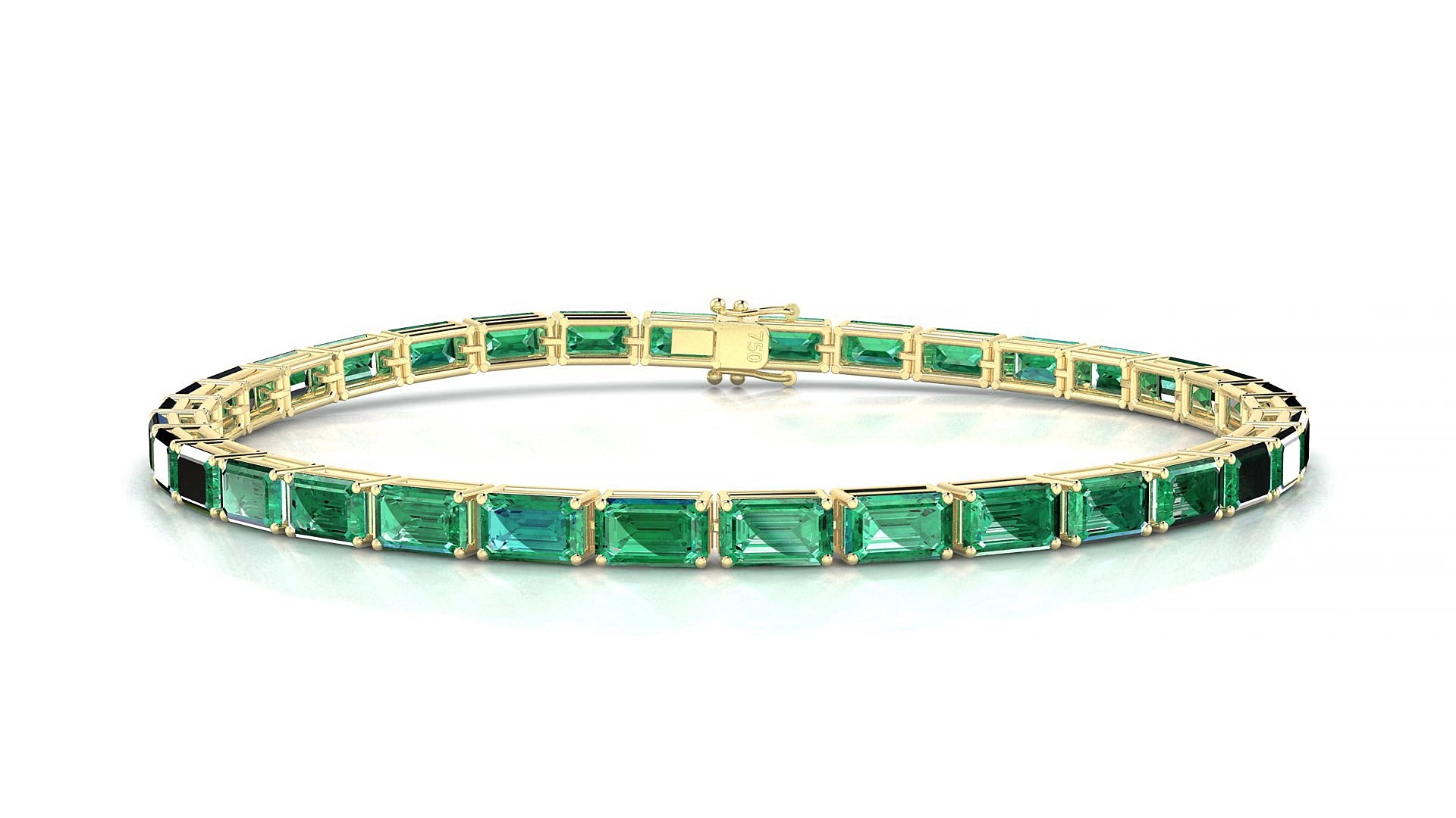 Muzo | 18k Yellow Gold 5 x 3 mm Emerald Natural Emerald 15 cm Tennis Bracelet