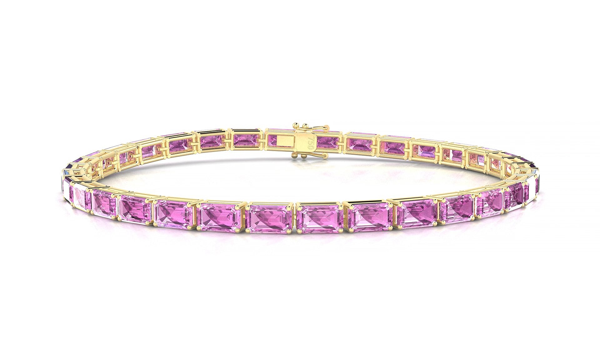 Muzo | 18k Yellow Gold 5 x 3 mm Emerald Natural Pink Sapphire 17 cm Tennis Bracelet