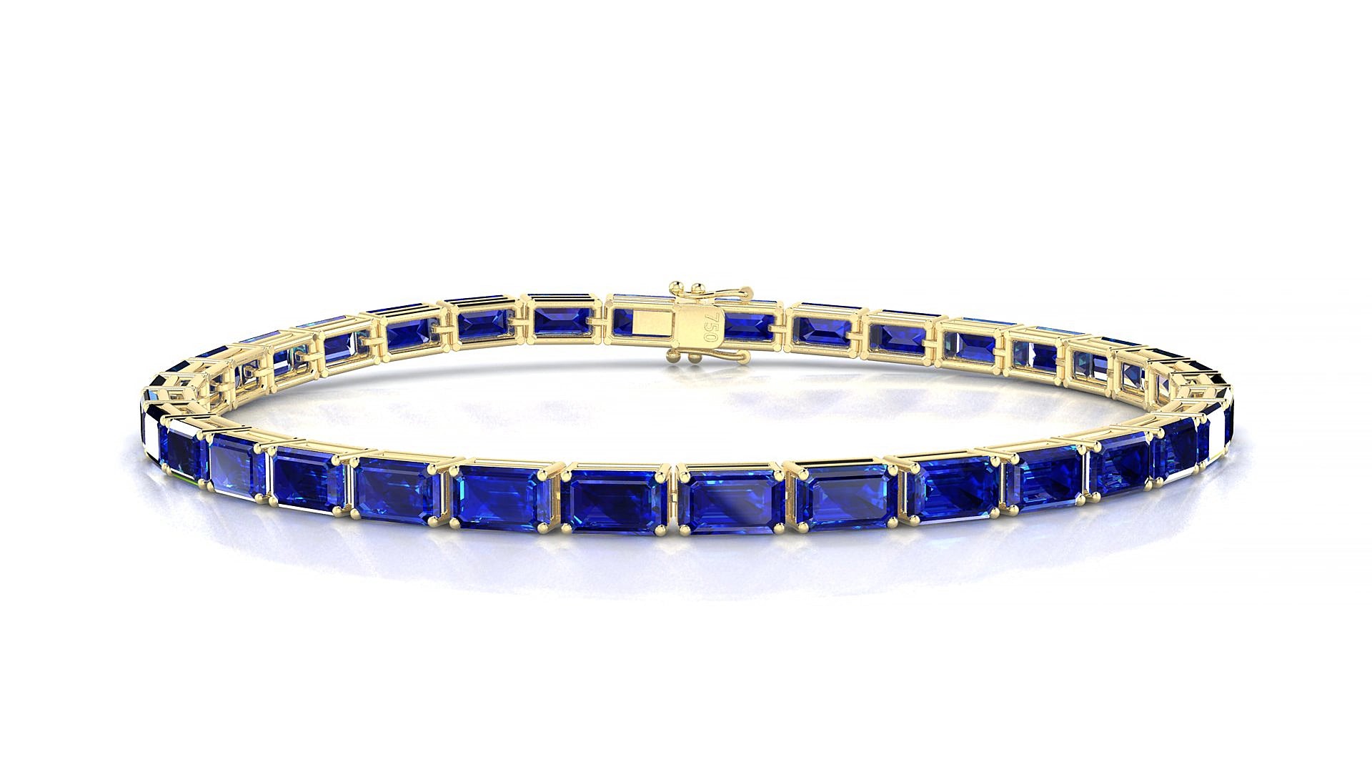 Muzo | 18k Yellow Gold 5 x 3 mm Emerald Natural Sapphire 20 cm Tennis Bracelet