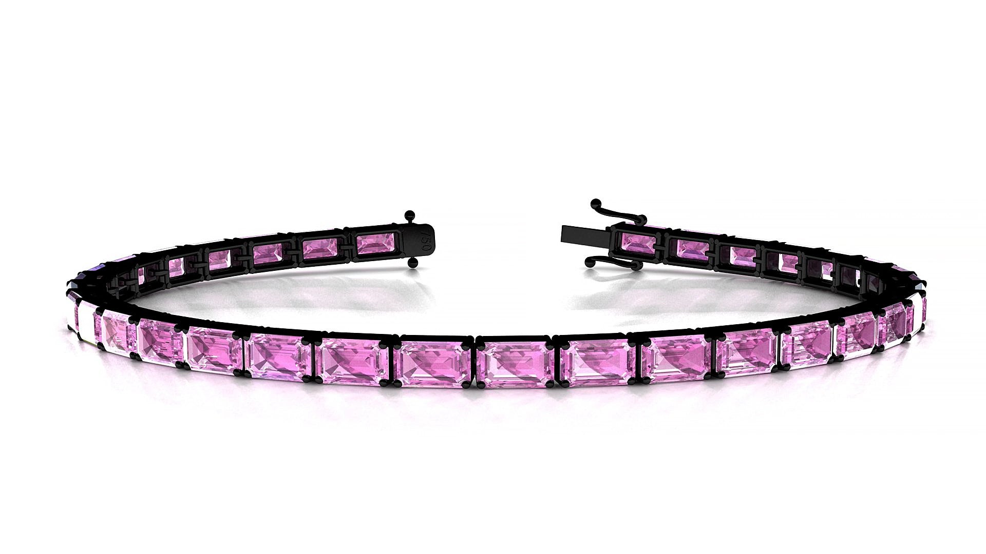 Muzo | 18k Black Gold 5 x 3 mm Emerald Natural Pink Sapphire 19 cm Tennis Bracelet
