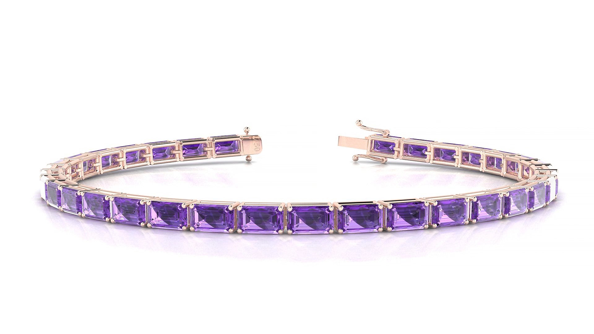 Muzo | 18k Rose Gold 5 x 3 mm Emerald Natural Amethyst 18 cm Tennis Bracelet