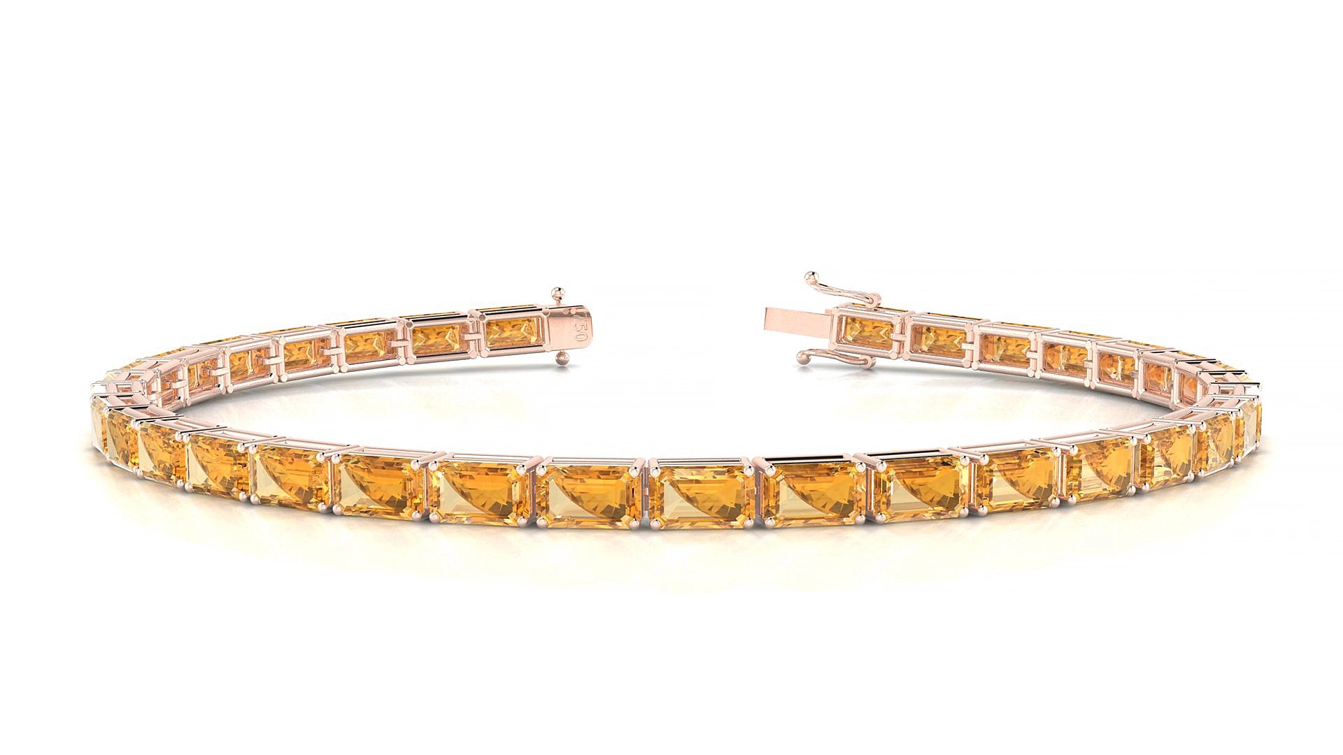 Muzo | 18k Rose Gold 5 x 3 mm Emerald Natural Citrine 17 cm Tennis Bracelet