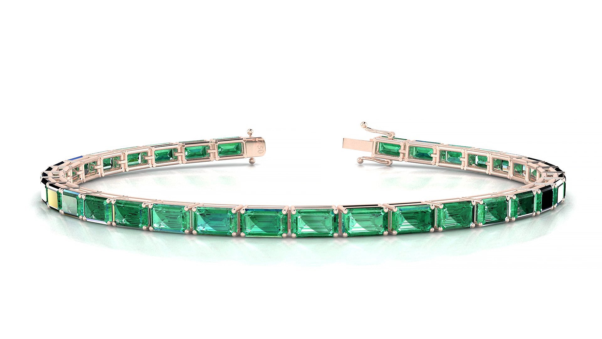 Muzo | 18k Rose Gold 5 x 3 mm Emerald Natural Emerald 19 cm Tennis Bracelet