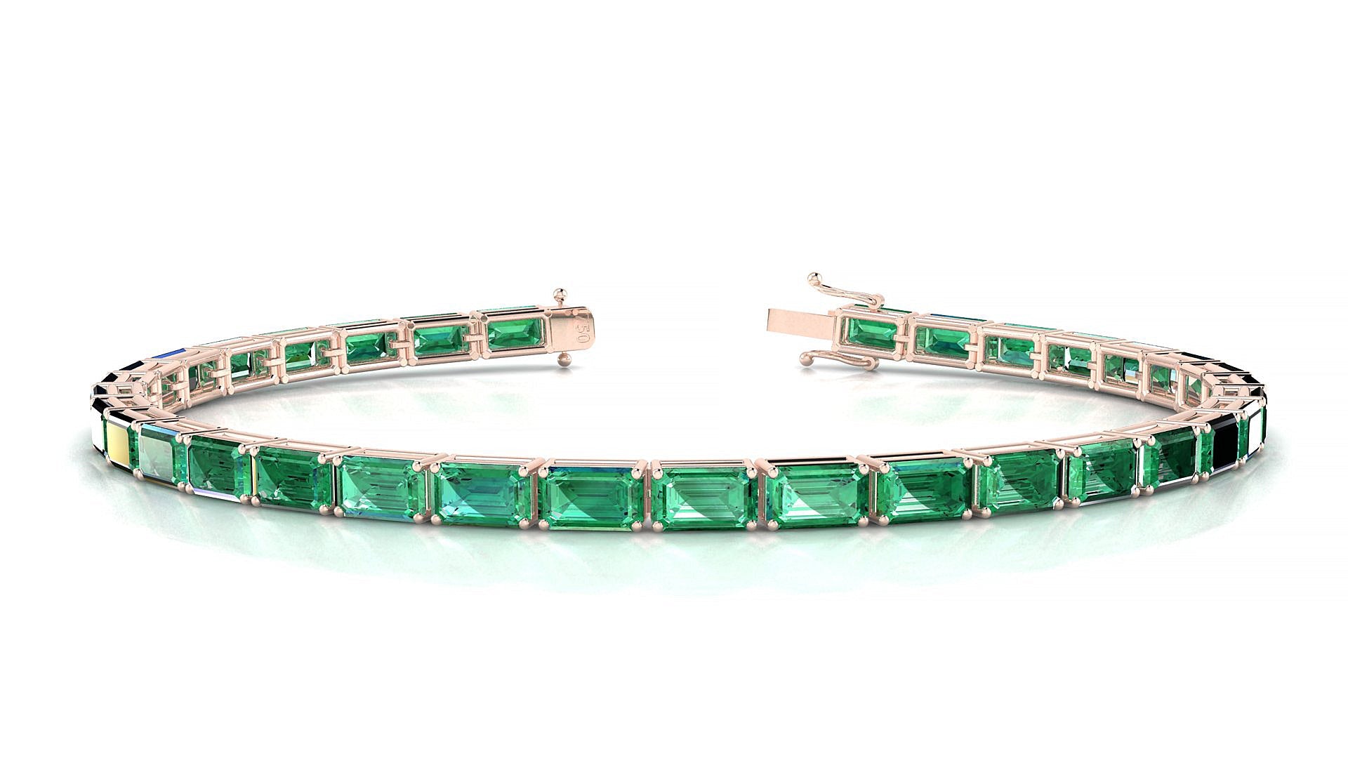 Muzo | 18k Rose Gold 5 x 3 mm Emerald Natural Emerald Tennis Bracelet