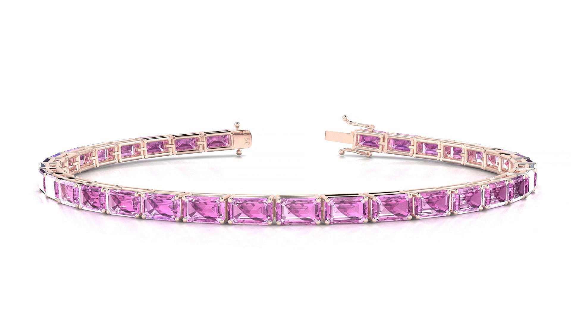 Muzo | 18k Rose Gold 5 x 3 mm Emerald Natural Pink Sapphire 20 cm Tennis Bracelet