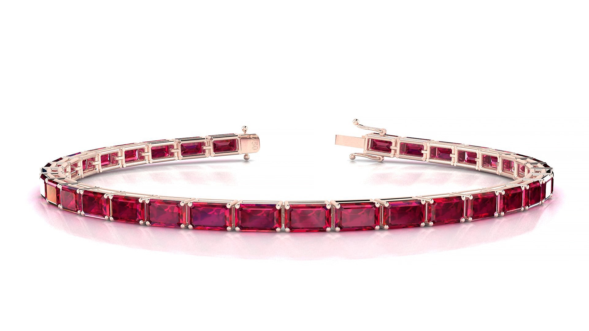 Muzo | 18k Rose Gold 5 x 3 mm Emerald Natural Ruby 17 cm Tennis Bracelet