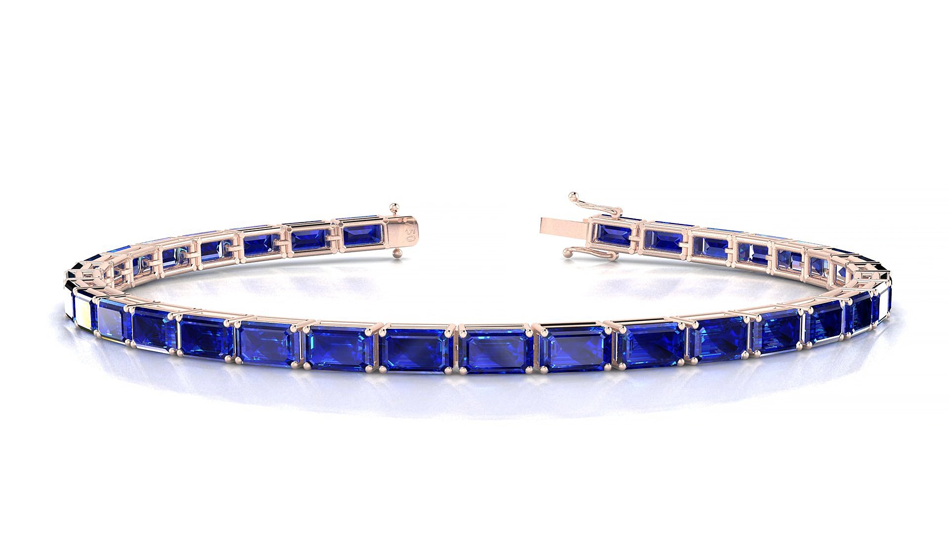 Muzo | 18k Rose Gold 5 x 3 mm Emerald Natural Sapphire 19 cm Tennis Bracelet