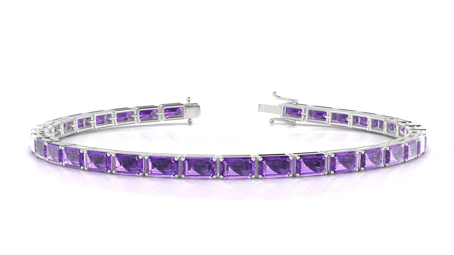 Muzo | 18k White Gold 5 x 3 mm Emerald Natural Amethyst 15 cm Tennis Bracelet
