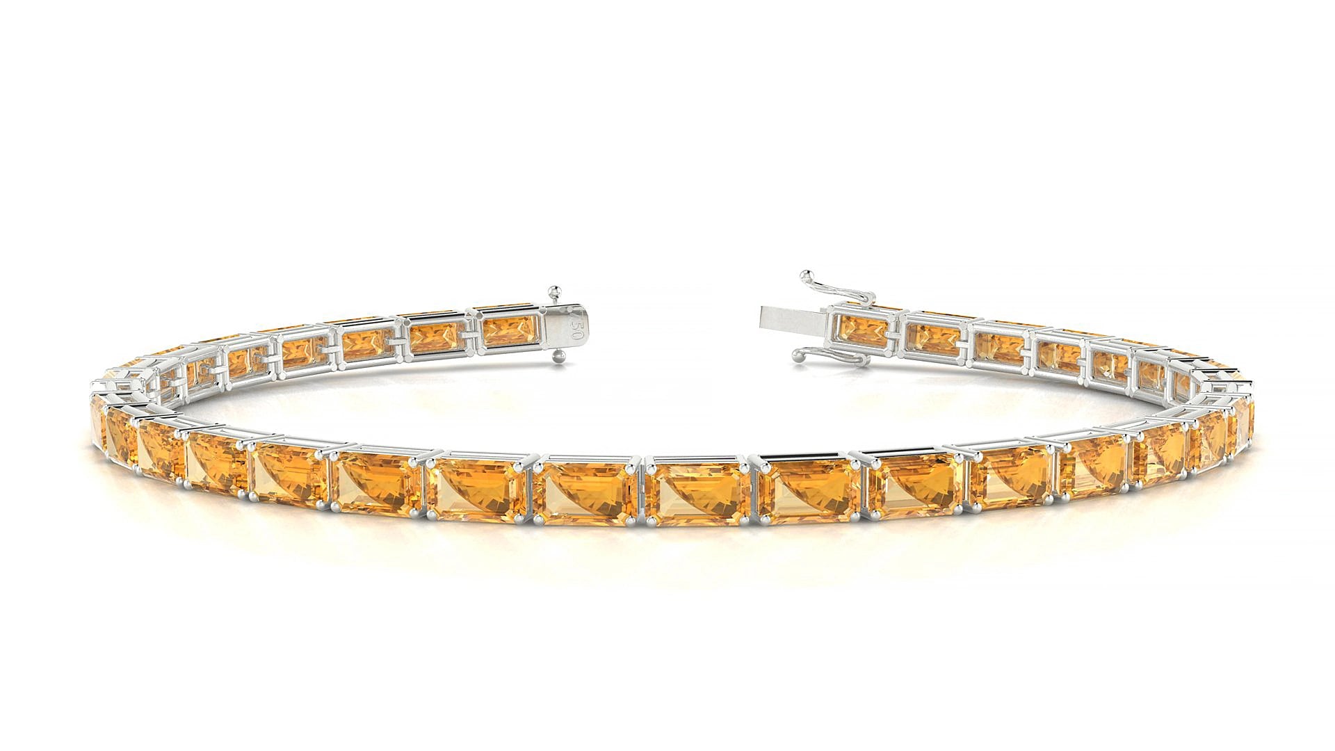 Muzo | 18k White Gold 5 x 3 mm Emerald Natural Citrine 15 cm Tennis Bracelet