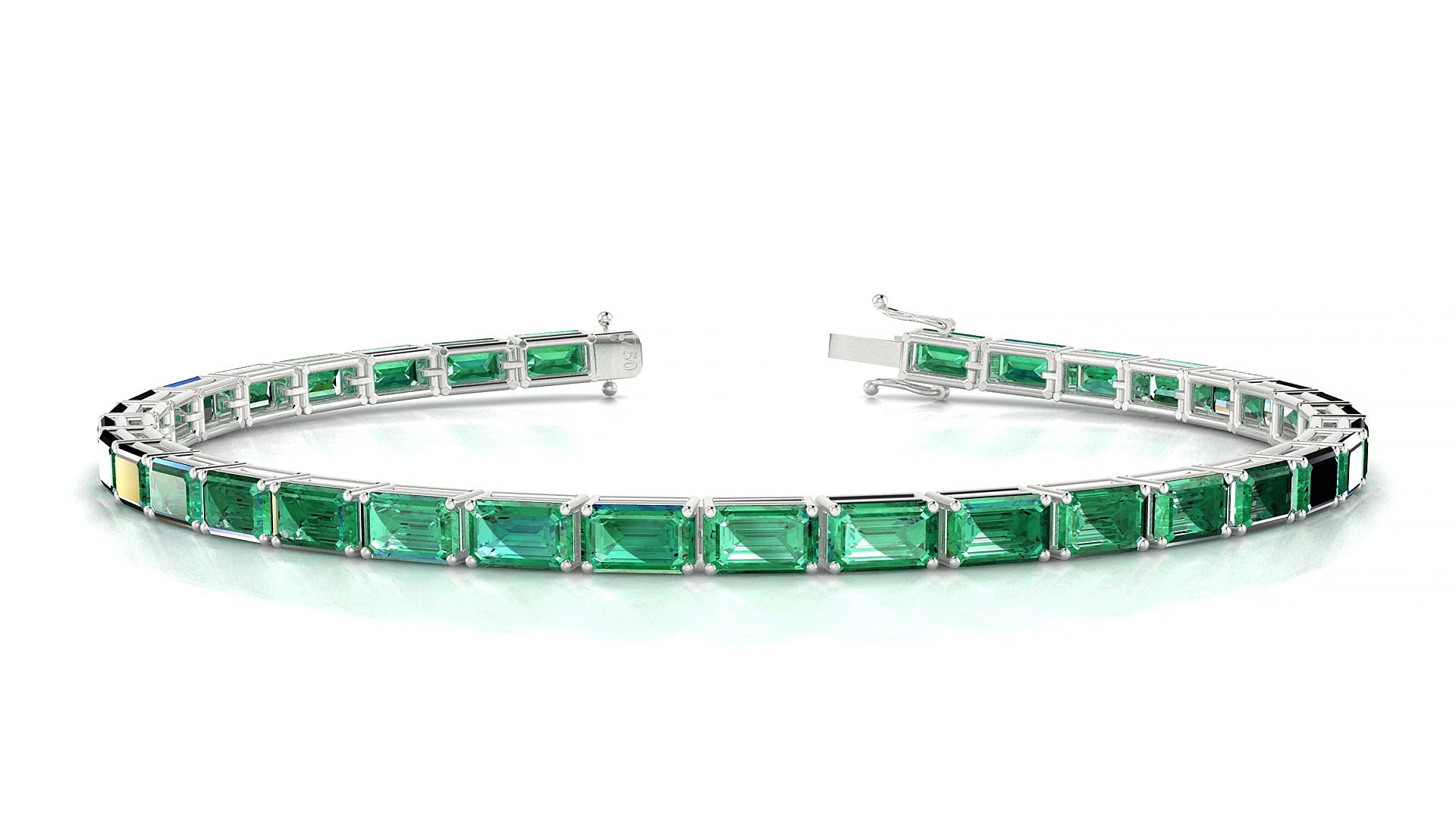 Muzo | 18k White Gold 5 x 3 mm Emerald Natural Emerald 15 cm Tennis Bracelet
