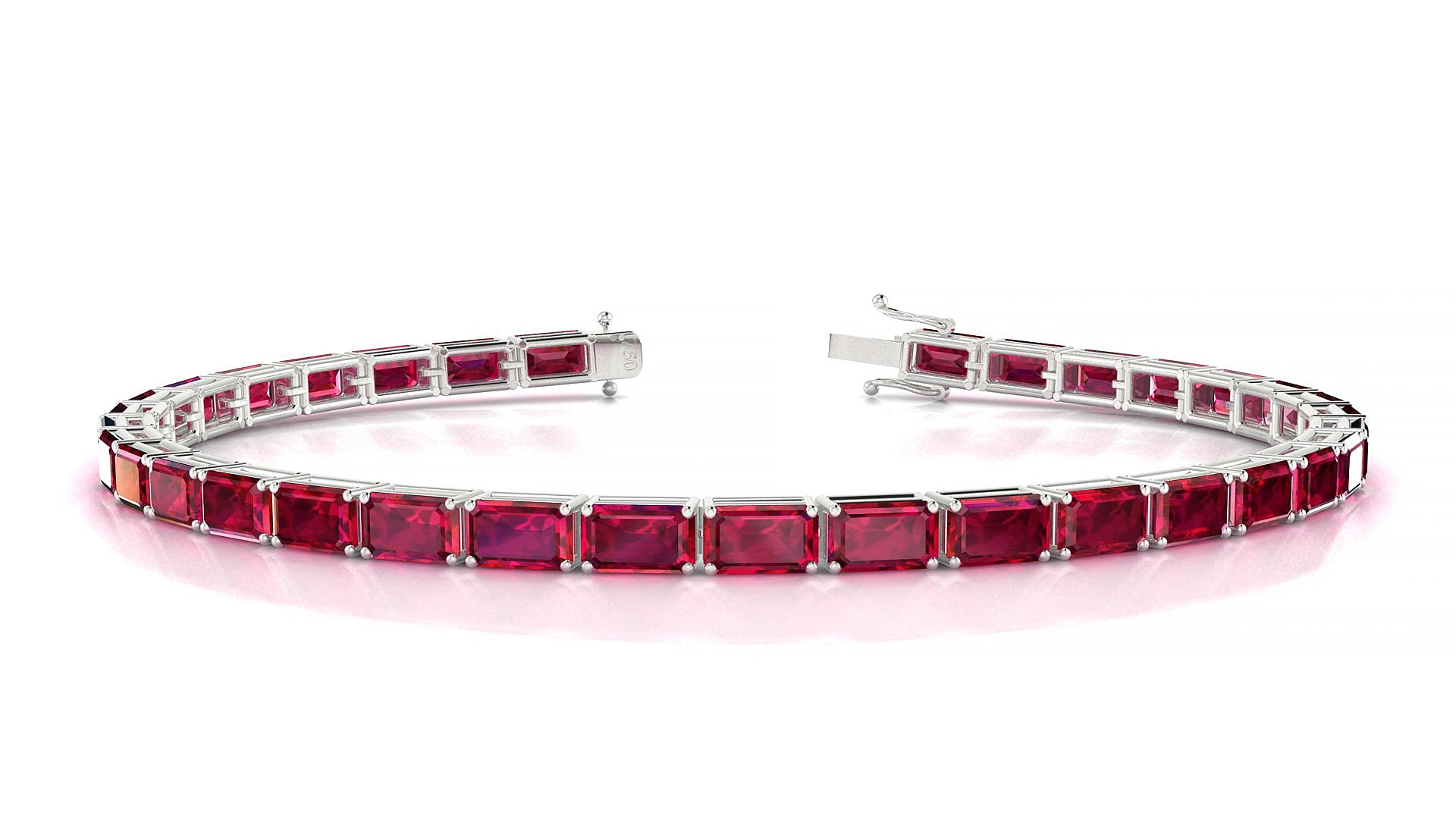 Muzo | 18k White Gold 5 x 3 mm Emerald Natural Ruby 20 cm Tennis Bracelet