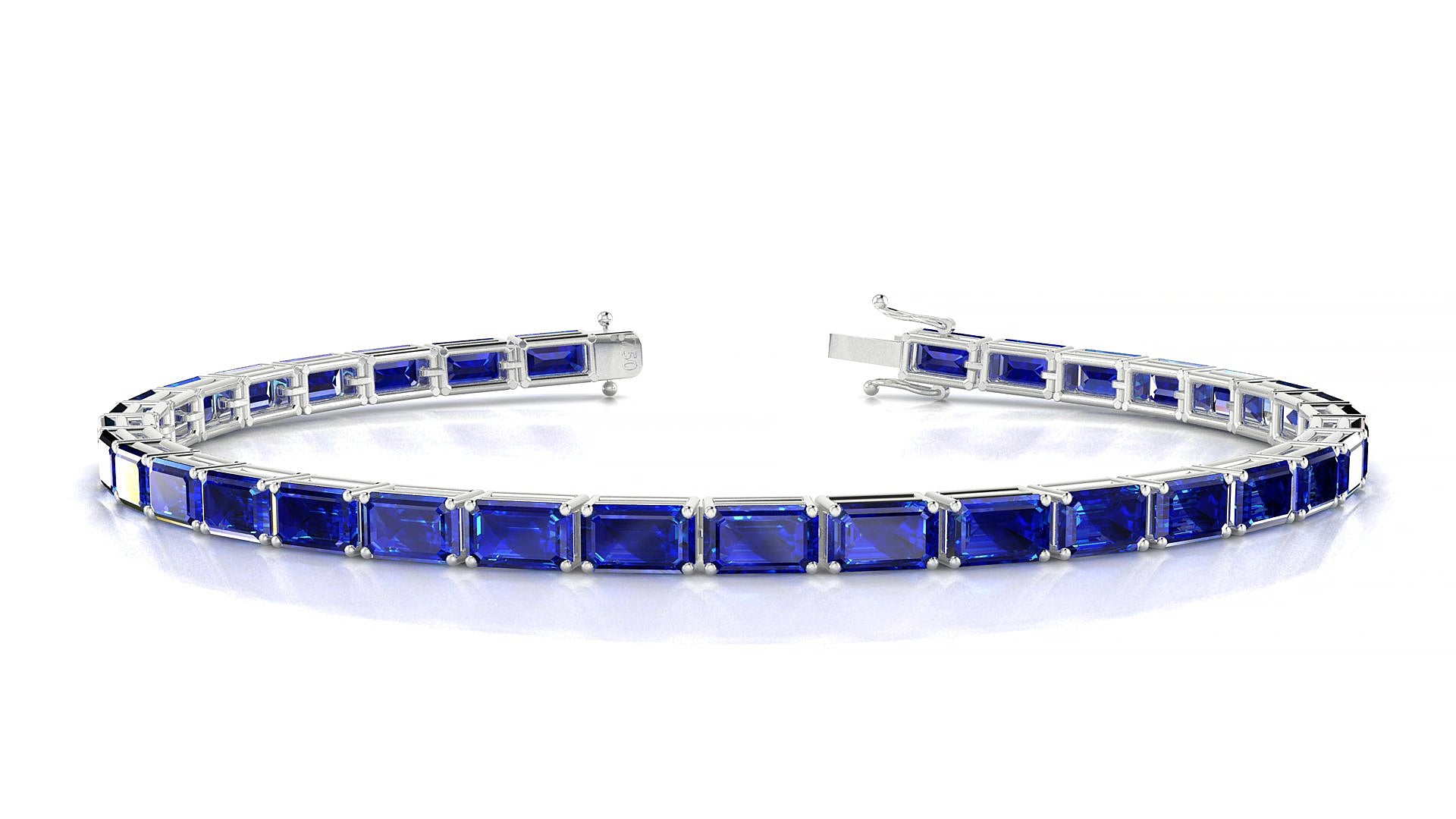Muzo | 18k White Gold 5 x 3 mm Emerald Natural Sapphire 15 cm Tennis Bracelet