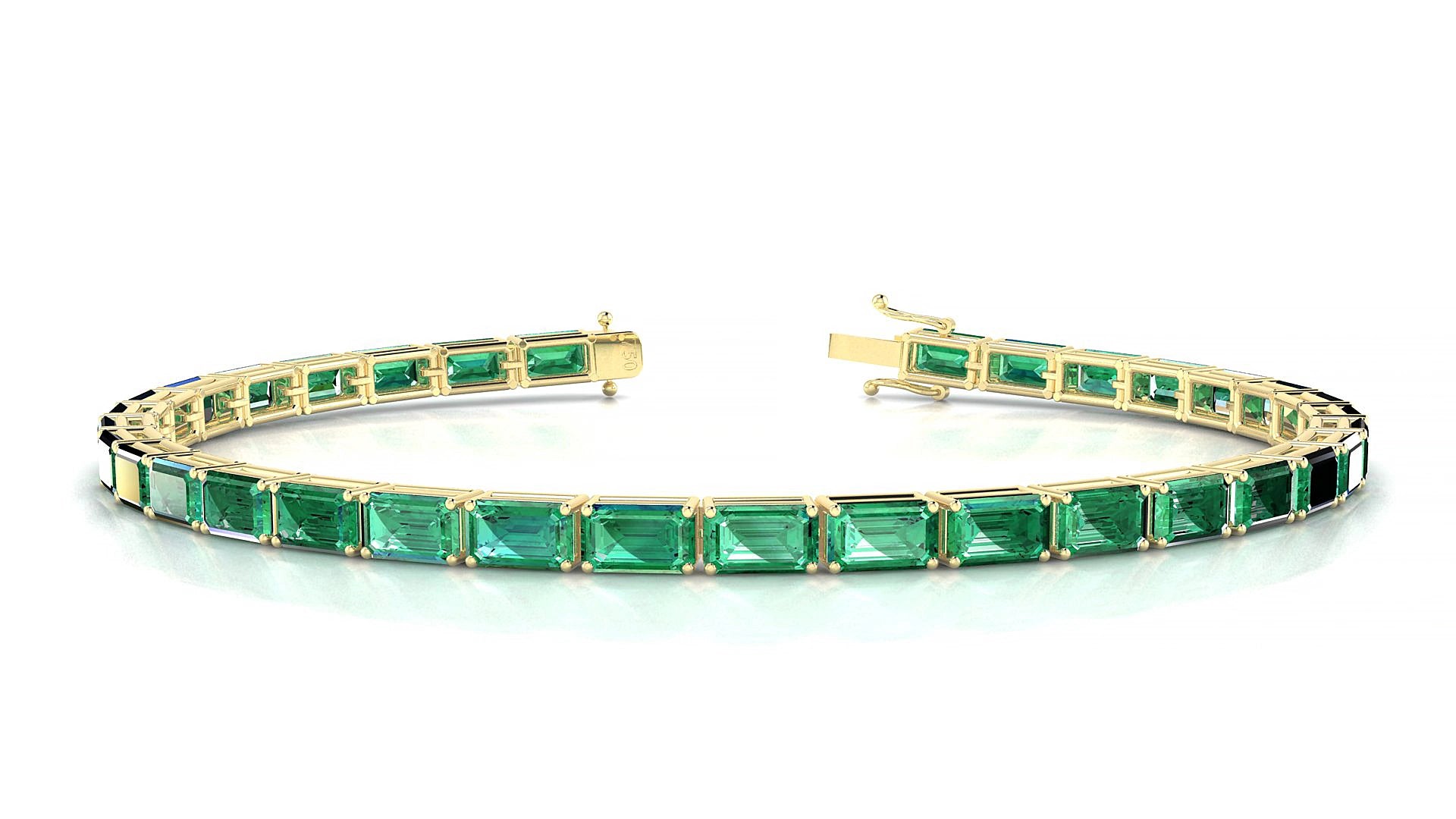 Muzo | 18k Yellow Gold 5 x 3 mm Emerald Natural Emerald 15 cm Tennis Bracelet
