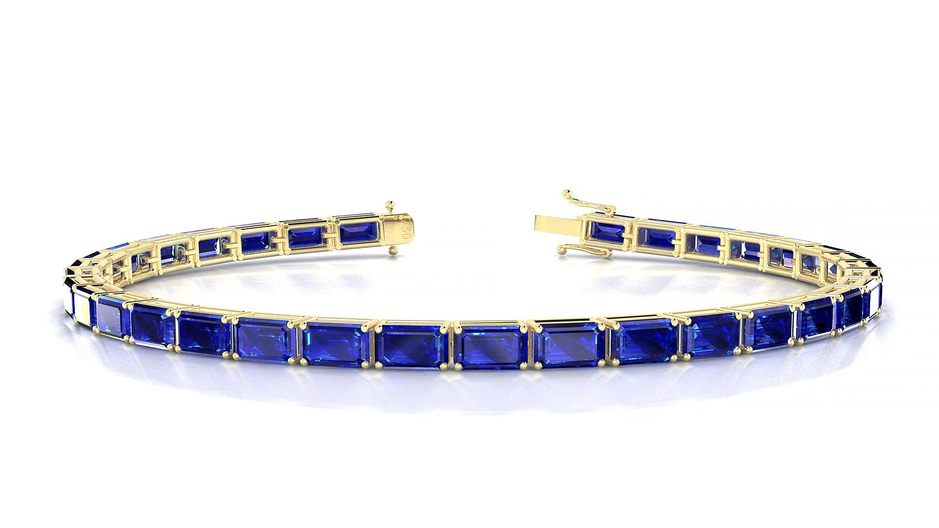 Muzo | 18k Yellow Gold 5 x 3 mm Emerald Natural Sapphire 17 cm Tennis Bracelet
