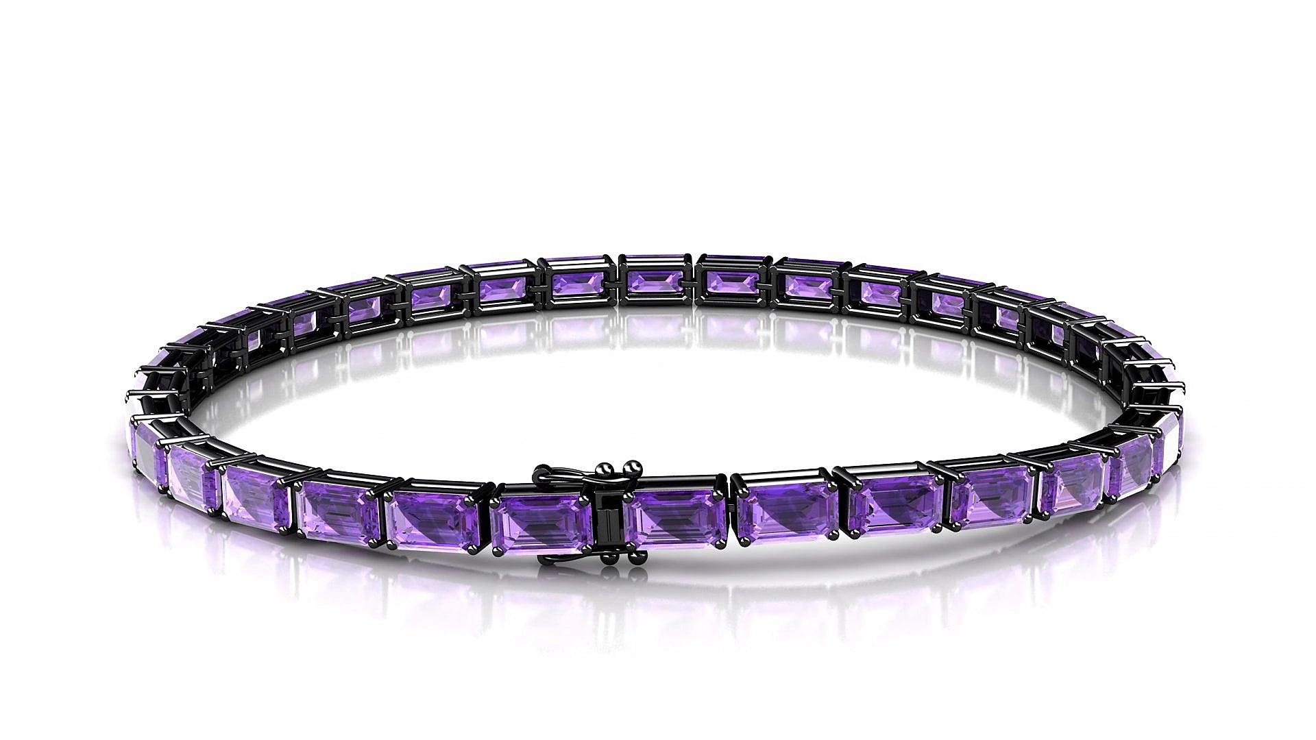 Muzo | 18k Black Gold 5 x 3 mm Emerald Natural Amethyst 18 cm Tennis Bracelet