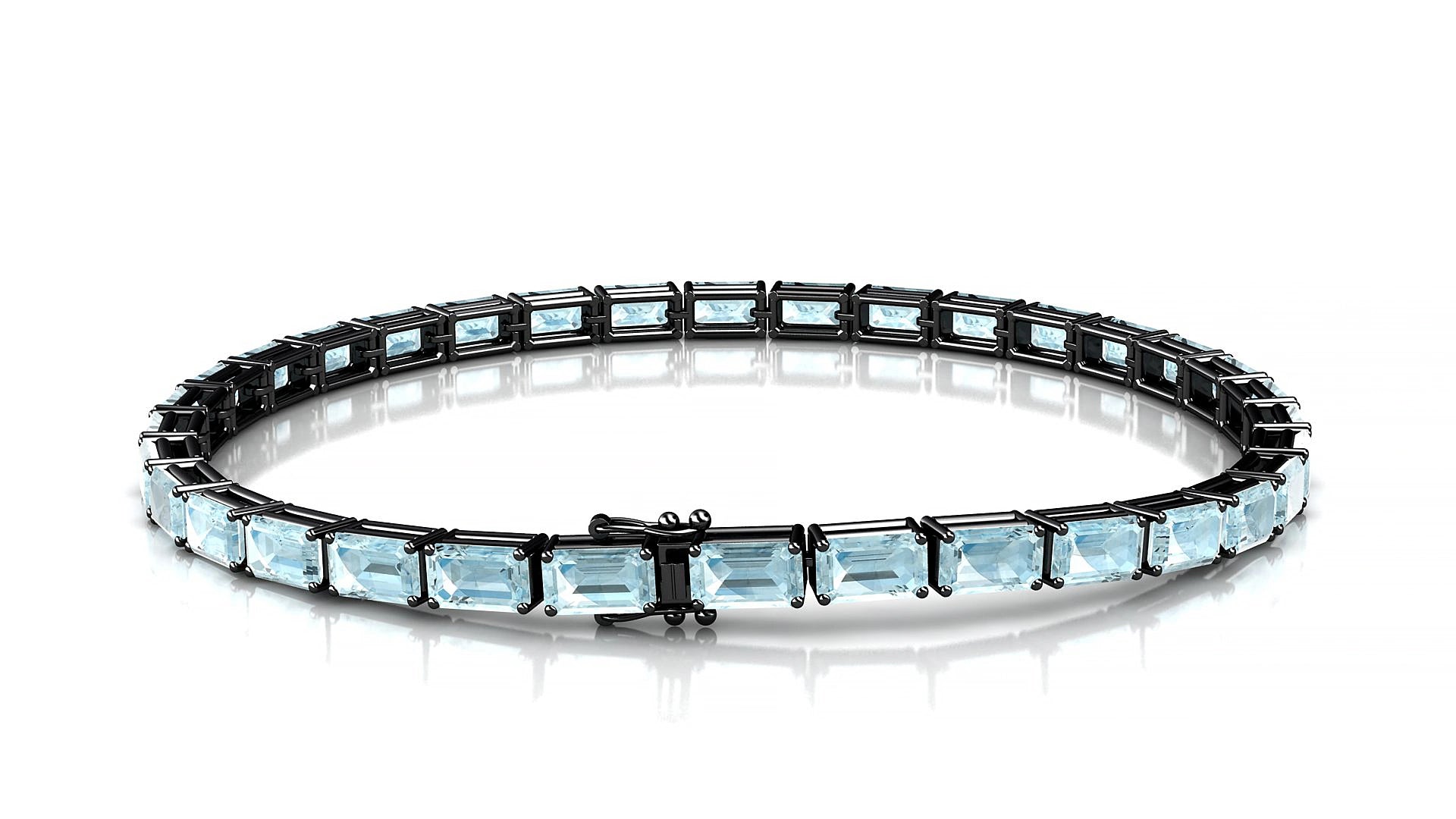 Muzo | 18k Black Gold 5 x 3 mm Emerald Natural Aquamarine 15 cm Tennis Bracelet