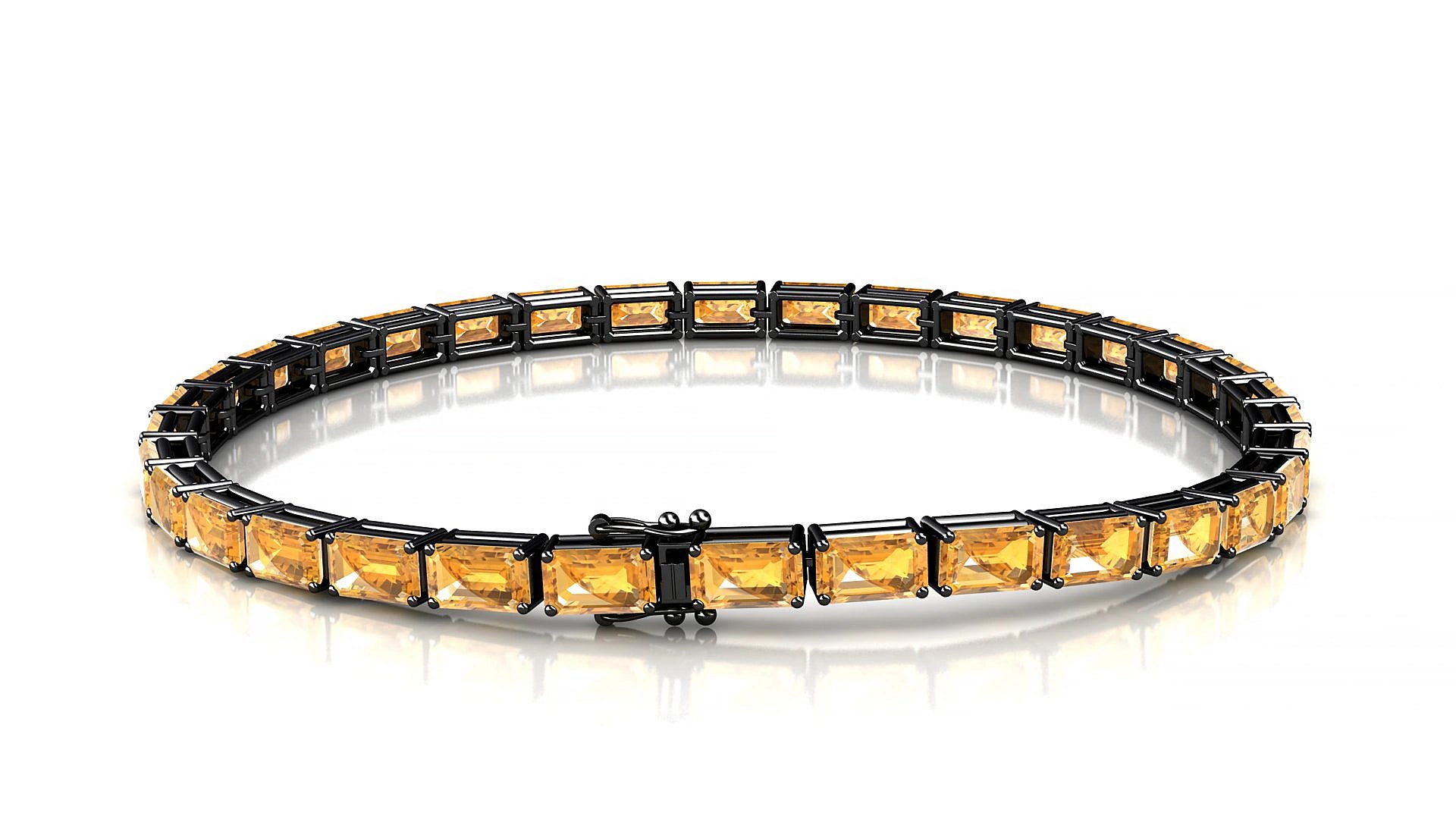 Muzo | 18k Black Gold 5 x 3 mm Emerald Natural Citrine 16 cm Tennis Bracelet