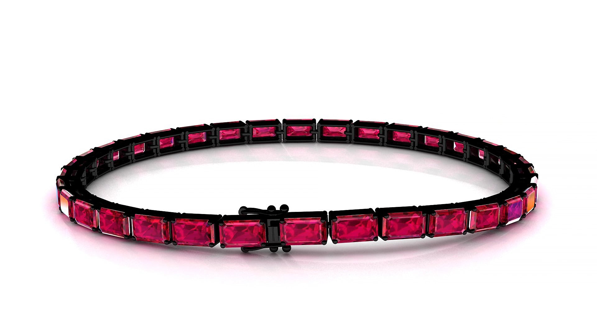 Muzo | 18k Black Gold 5 x 3 mm Emerald Natural Ruby 18 cm Tennis Bracelet