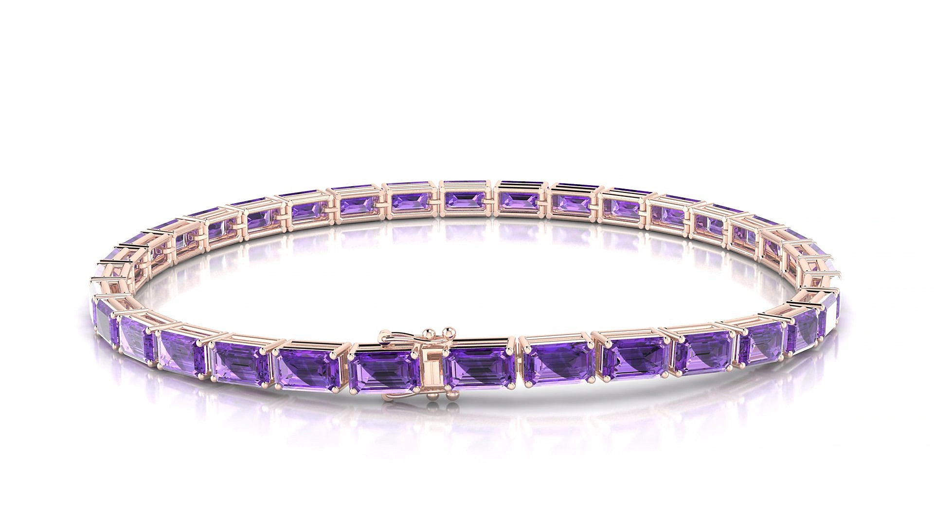 Muzo | 18k Rose Gold 5 x 3 mm Emerald Natural Amethyst 19 cm Tennis Bracelet