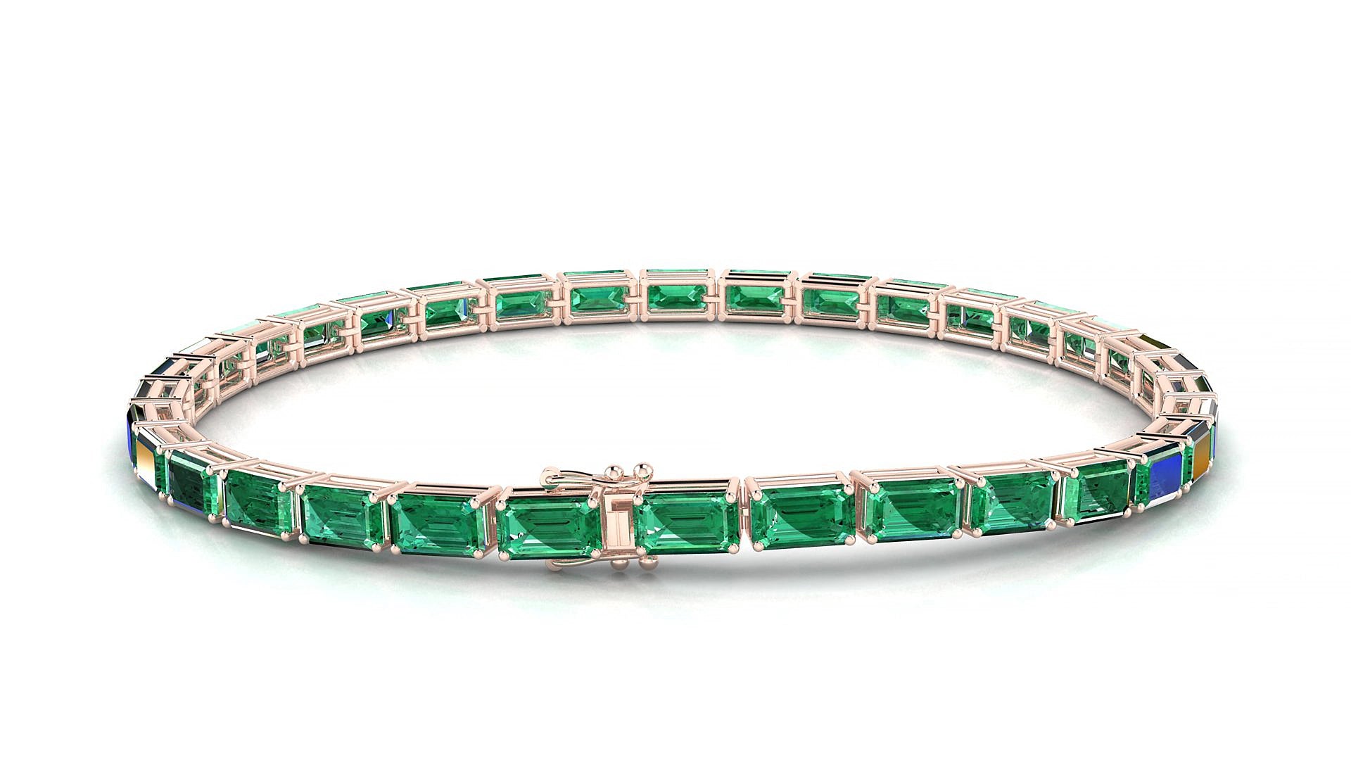 Muzo | 18k Rose Gold 5 x 3 mm Emerald Natural Emerald 19 cm Tennis Bracelet