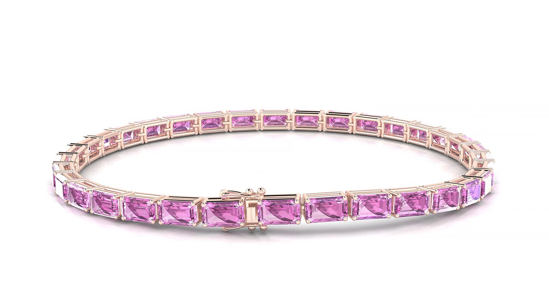 Muzo | 18k Rose Gold 5 x 3 mm Emerald Natural Pink Sapphire 19 cm Tennis Bracelet