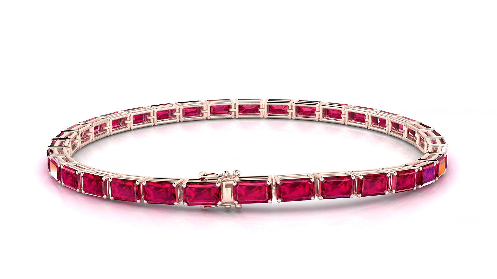 Muzo | 18k Rose Gold 5 x 3 mm Emerald Natural Ruby 18 cm Tennis Bracelet