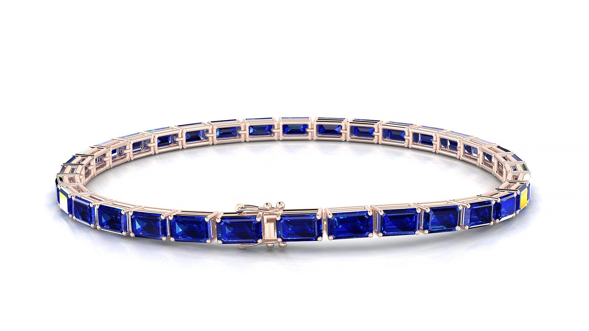 Muzo | 18k Rose Gold 5 x 3 mm Emerald Natural Sapphire 15 cm Tennis Bracelet