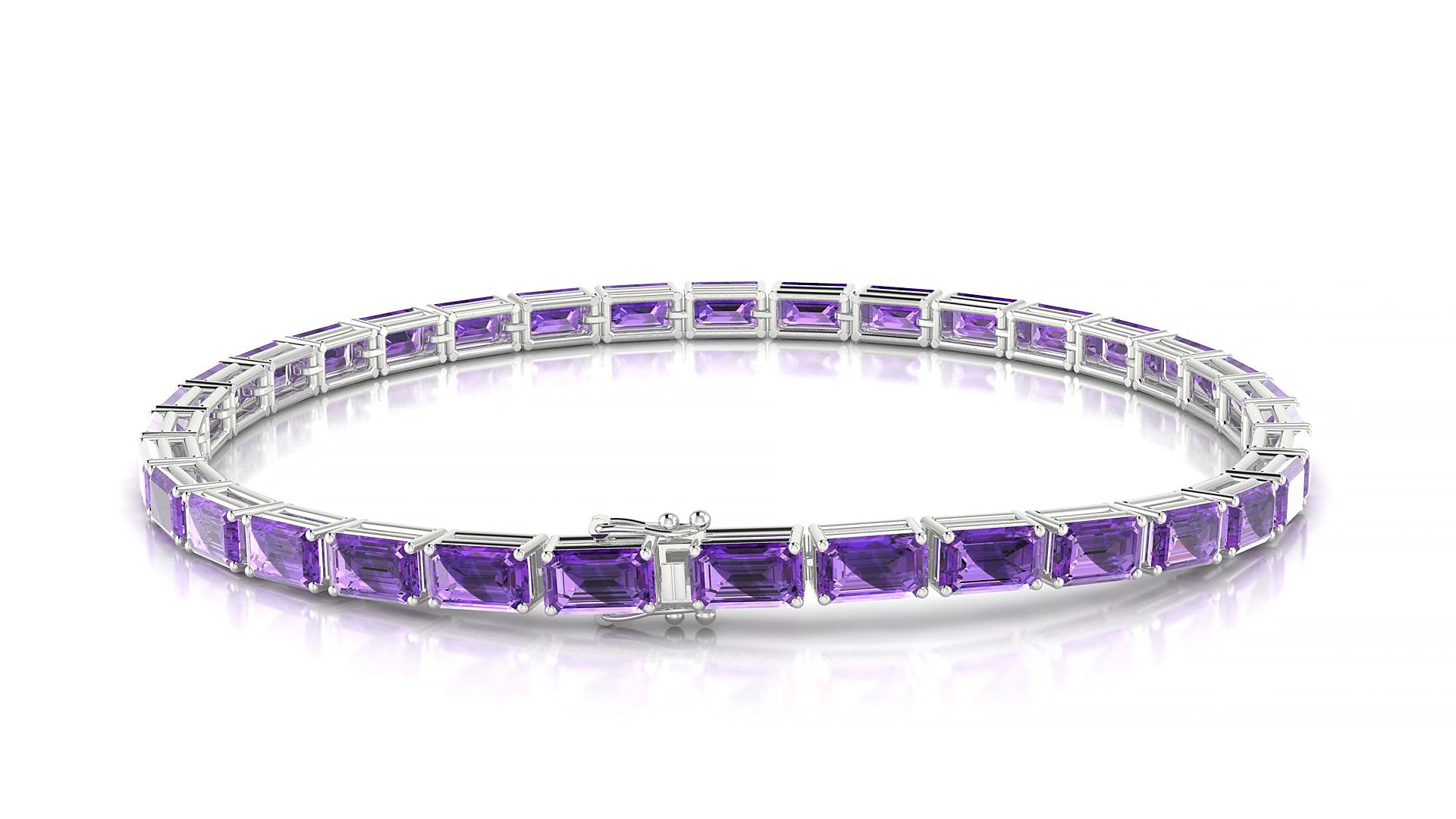 Muzo | 18k White Gold 5 x 3 mm Emerald Natural Amethyst 15 cm Tennis Bracelet