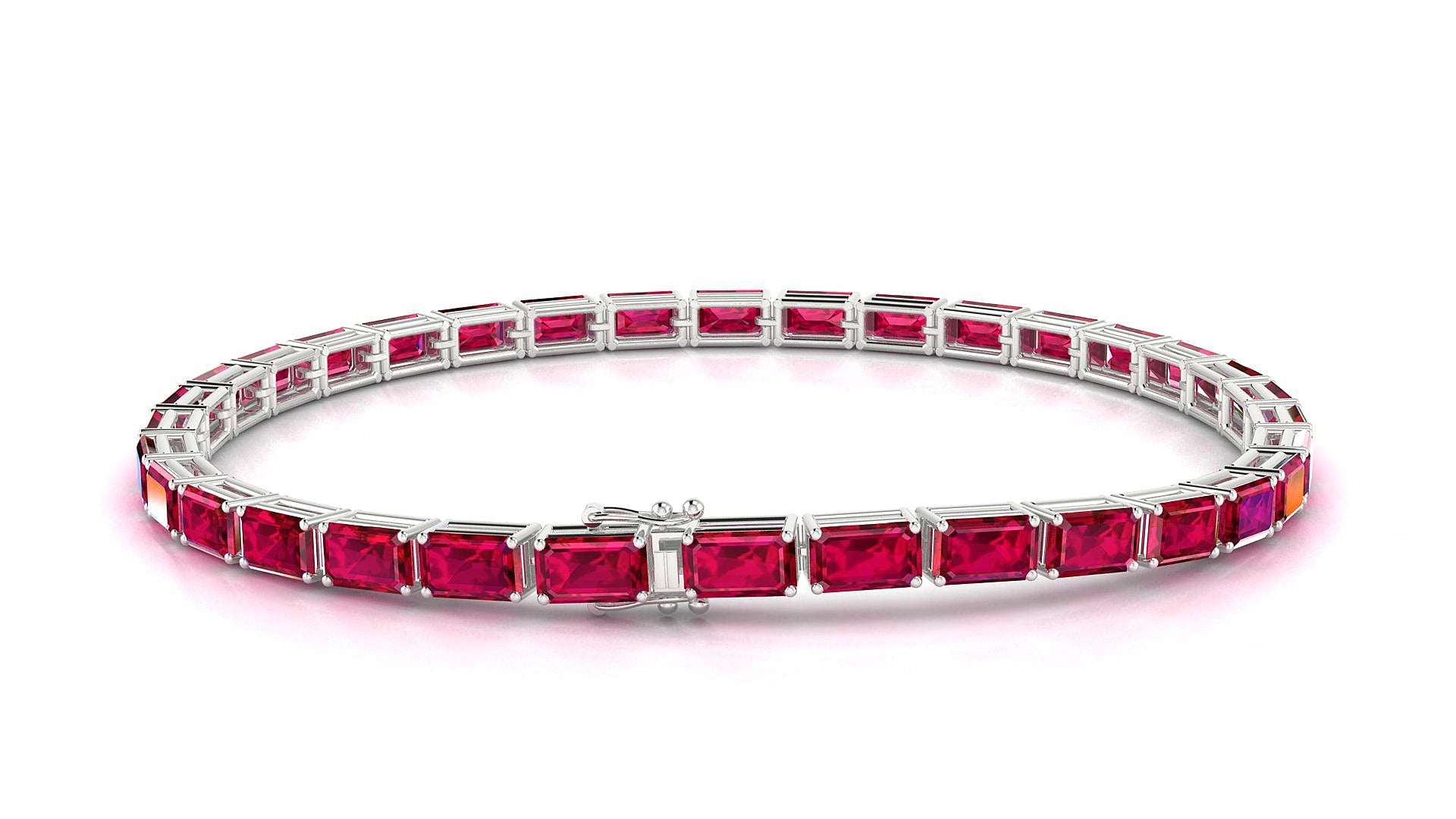 Muzo | 18k White Gold 5 x 3 mm Emerald Natural Ruby 15 cm Tennis Bracelet