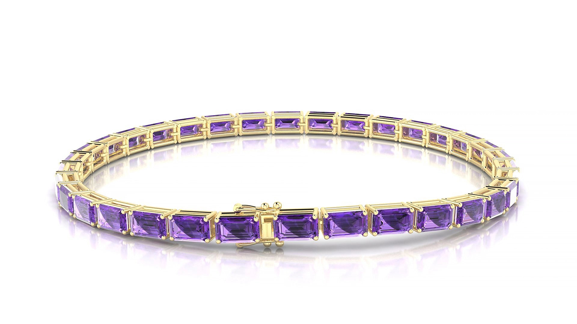 Muzo | 18k Yellow Gold 5 x 3 mm Emerald Natural Amethyst 18 cm Tennis Bracelet