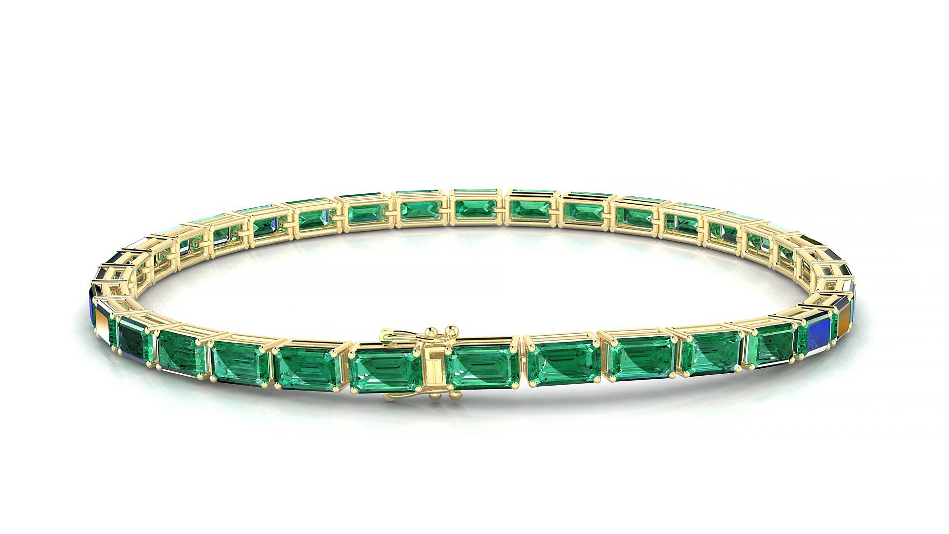Muzo | 18k Yellow Gold 5 x 3 mm Emerald Natural Emerald 15 cm Tennis Bracelet