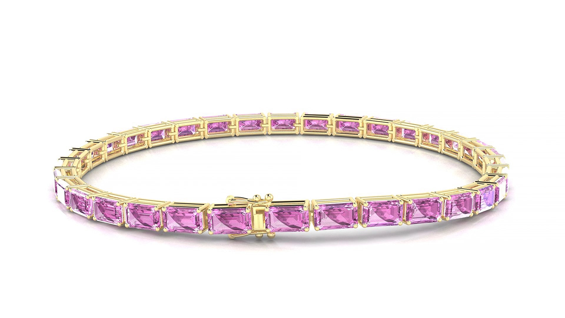 Muzo | 18k Yellow Gold 5 x 3 mm Emerald Natural Pink Sapphire 17 cm Tennis Bracelet