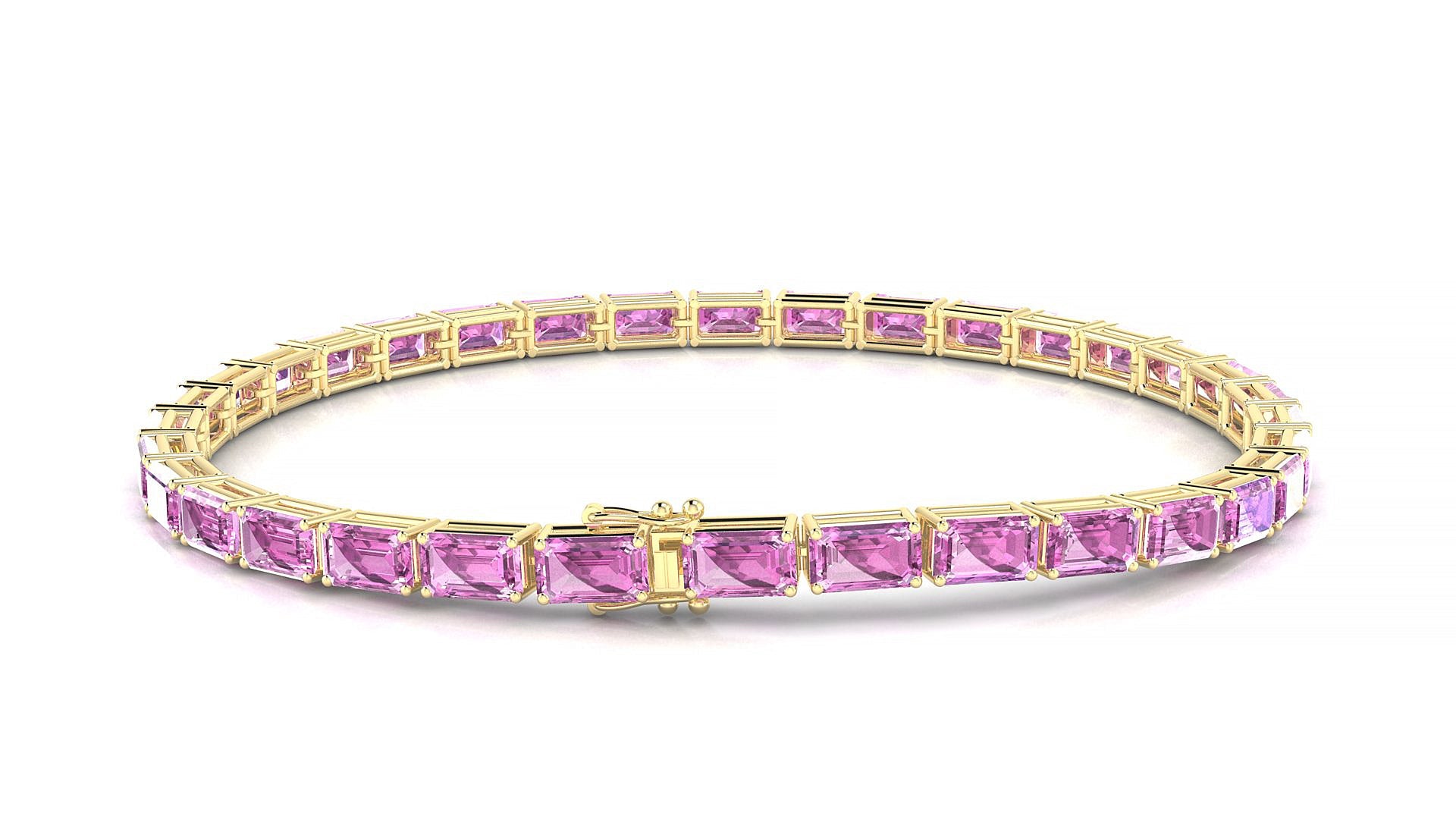 Muzo | 18k Yellow Gold 5 x 3 mm Emerald Natural Pink Sapphire Tennis Bracelet