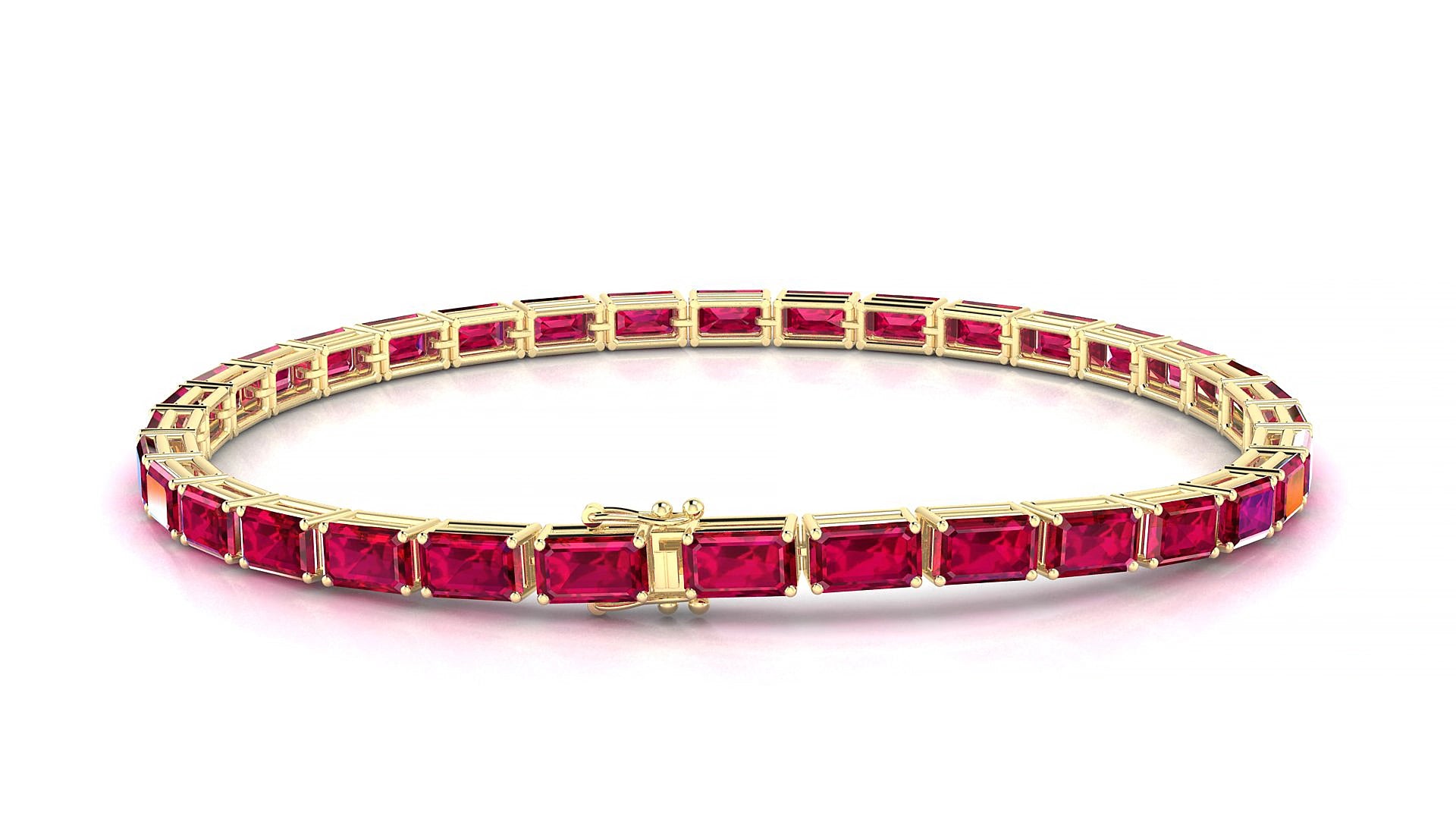 Muzo | 18k Yellow Gold 5 x 3 mm Emerald Natural Ruby 20 cm Tennis Bracelet