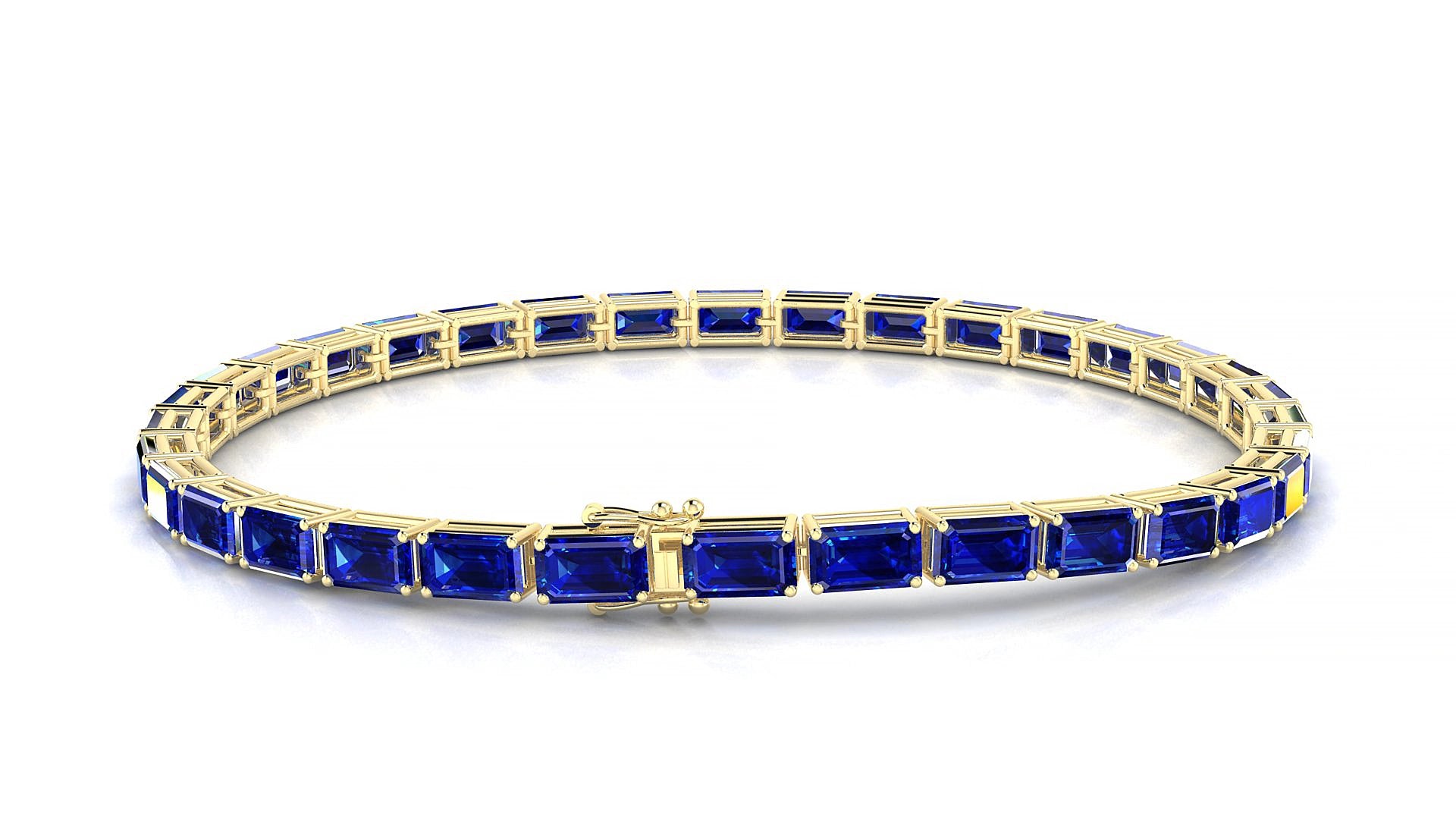 Muzo | 18k Yellow Gold 5 x 3 mm Emerald Natural Sapphire 20 cm Tennis Bracelet