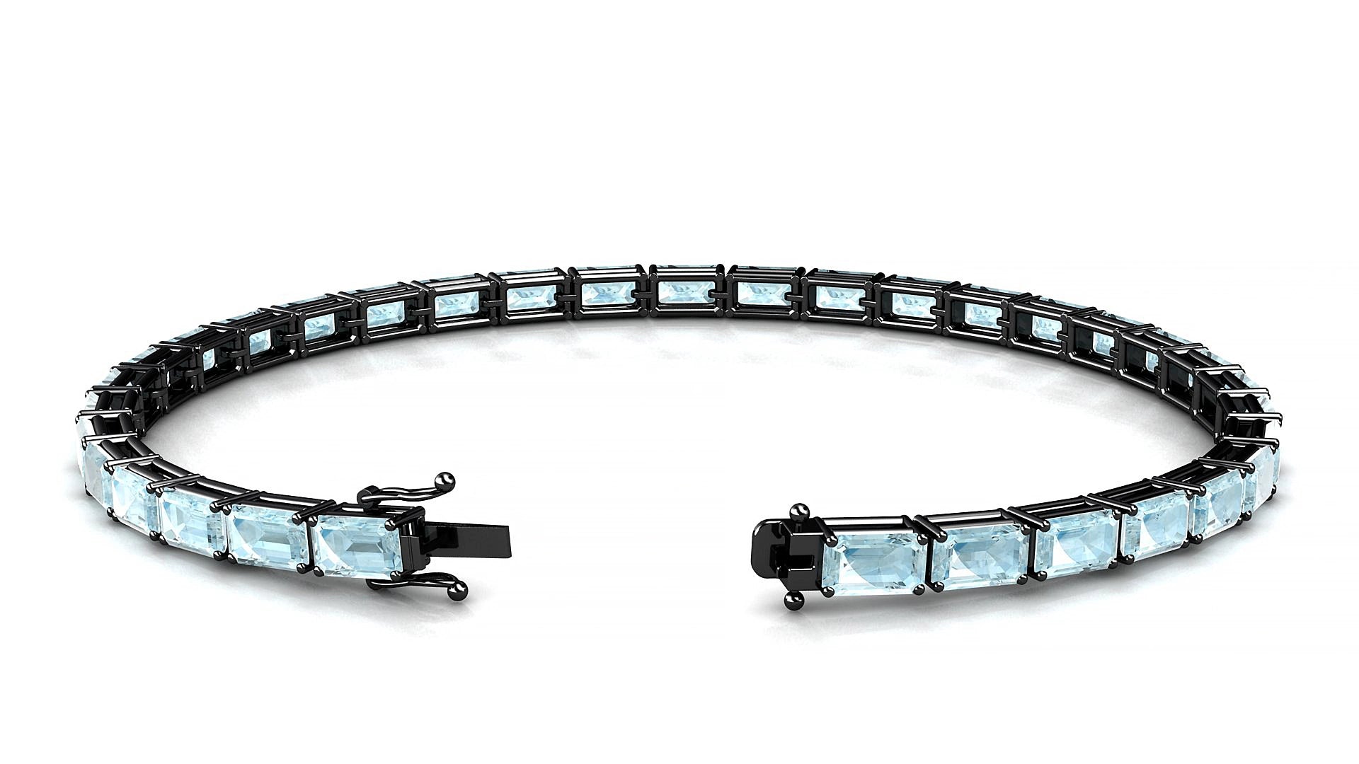 Muzo | 18k Black Gold 5 x 3 mm Emerald Natural Aquamarine 18 cm Tennis Bracelet