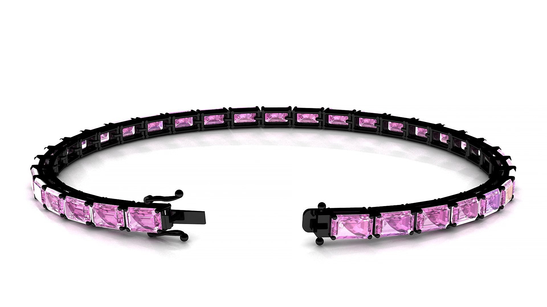 Muzo | 18k Black Gold 5 x 3 mm Emerald Natural Pink Sapphire 15 cm Tennis Bracelet