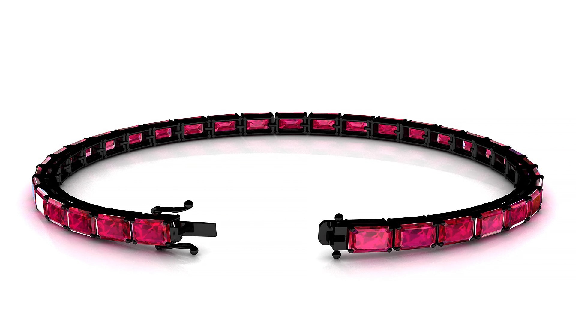 Muzo | 18k Black Gold 5 x 3 mm Emerald Natural Ruby 18 cm Tennis Bracelet