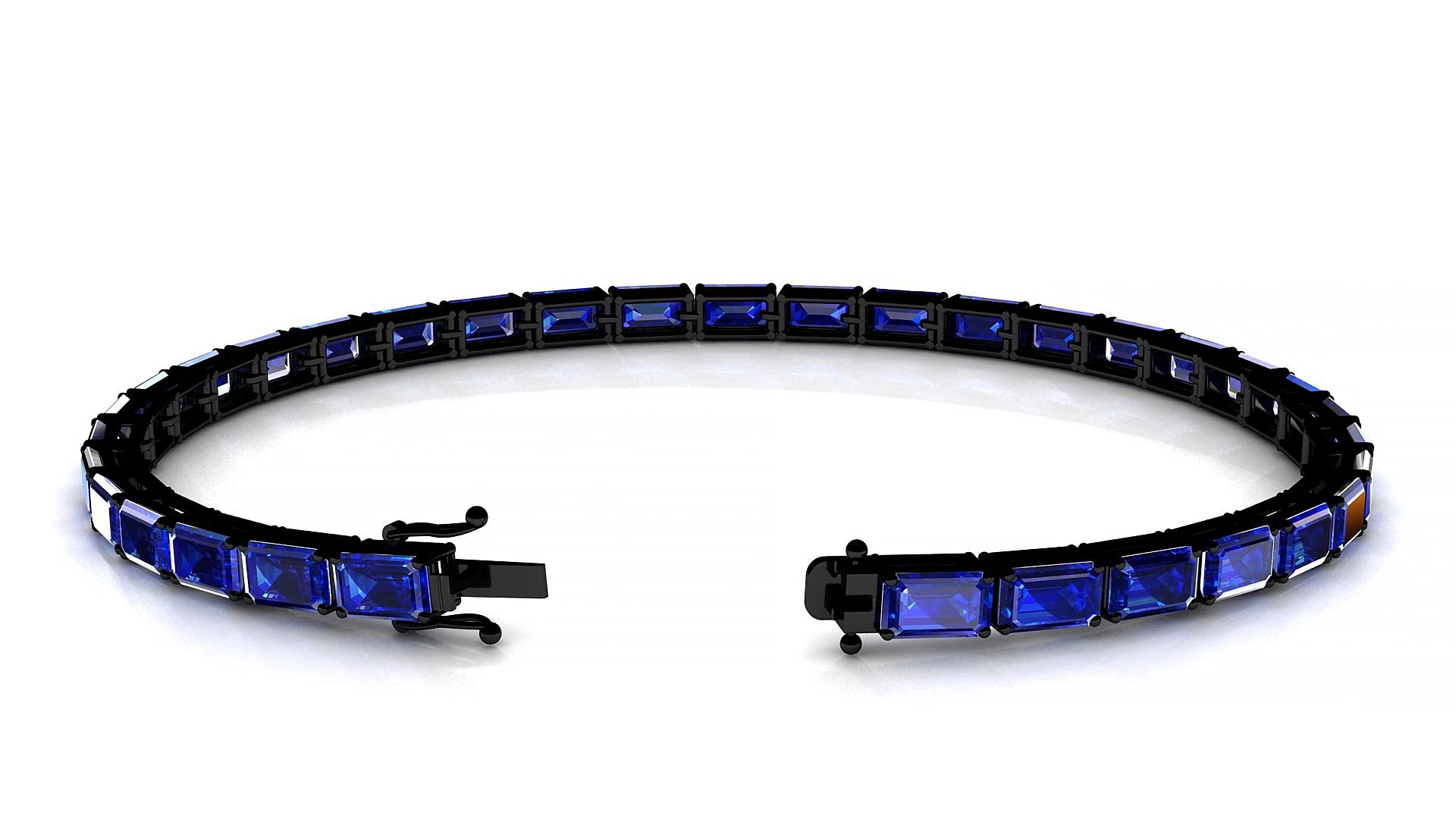 Muzo | 18k Black Gold 5 x 3 mm Emerald Natural Sapphire 17 cm Tennis Bracelet